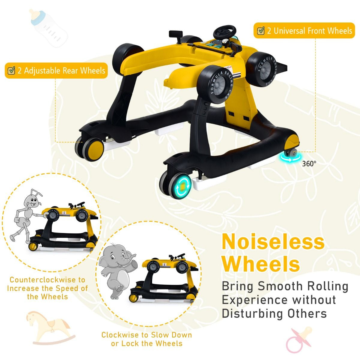 4-In-1 Baby Push Walker with Adjustable Height and Speed