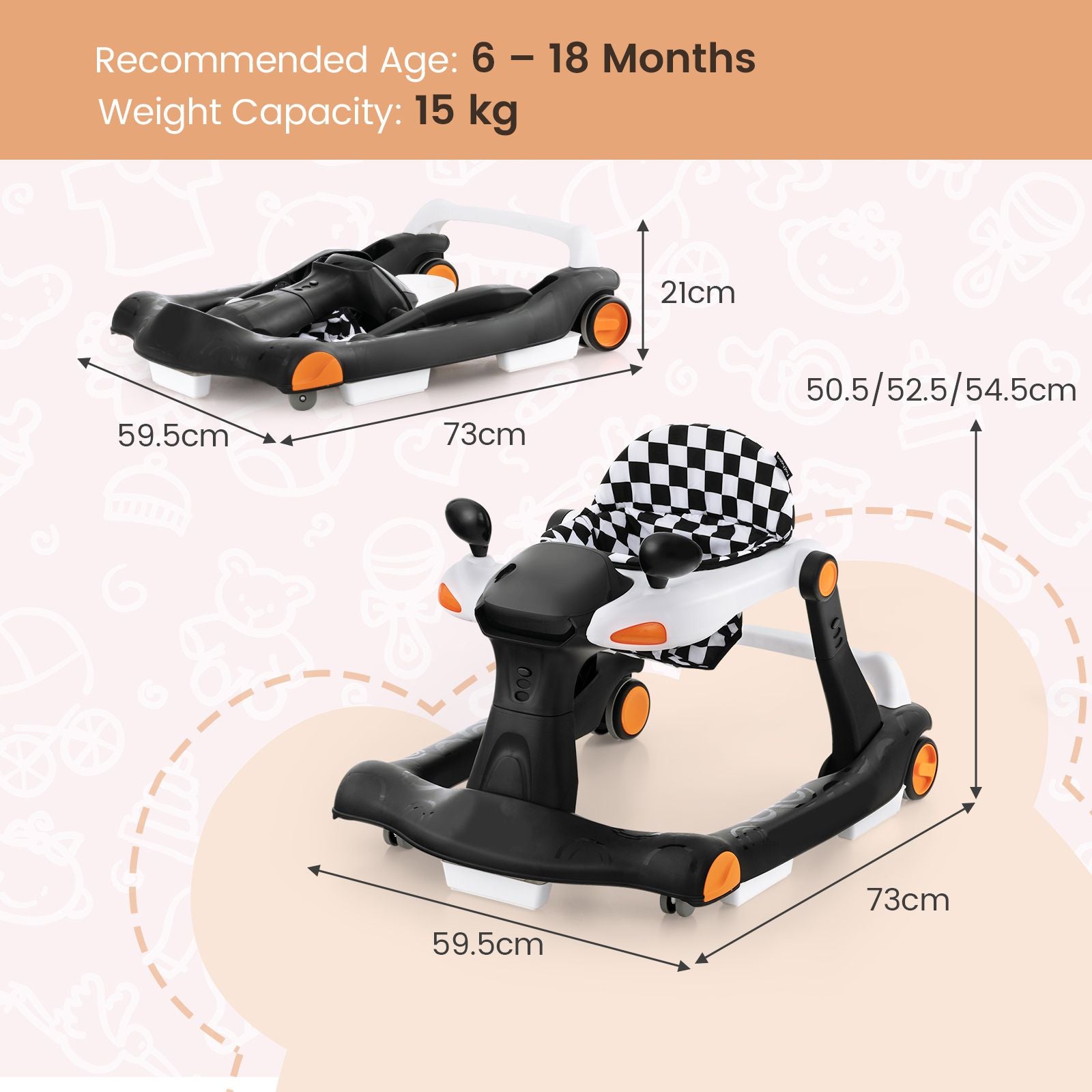 2-In-1 Foldable Baby Walker with Adjustable Height and Speed