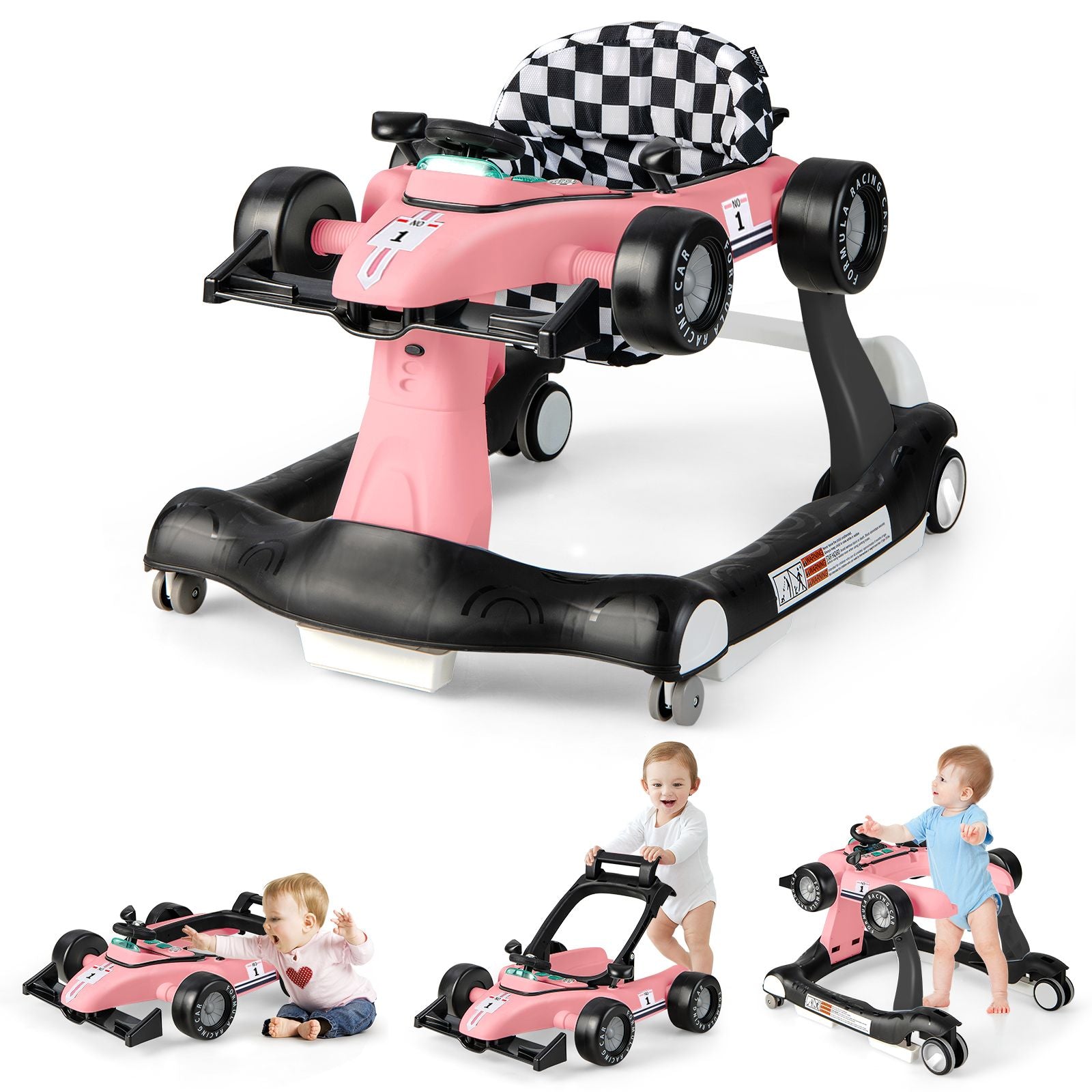 4-In-1 Baby Push Walker with Adjustable Height and Speed