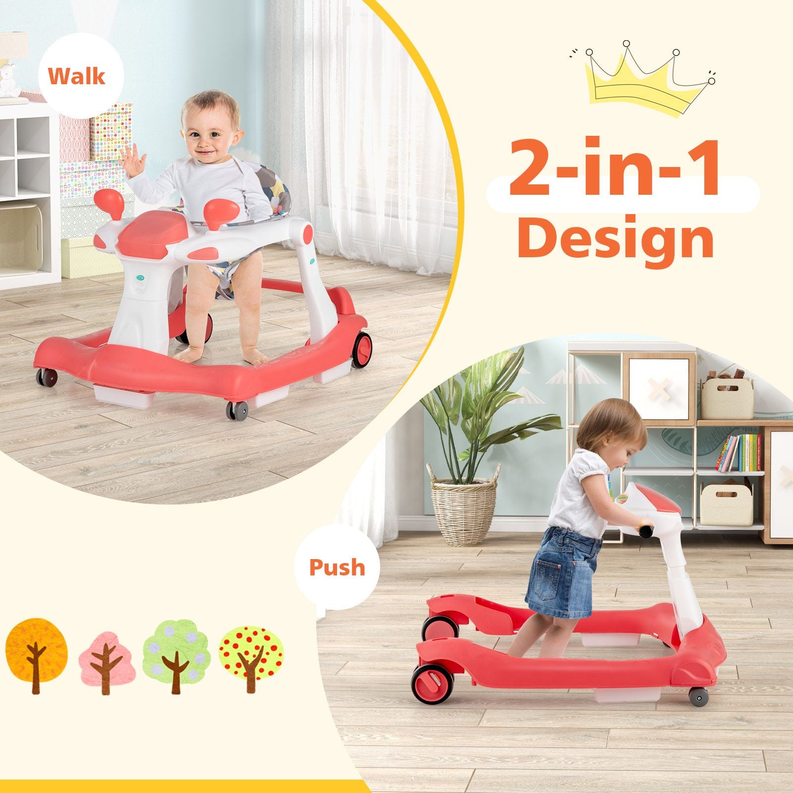 2-In-1 Foldable Baby Walker with Adjustable Height and Speed
