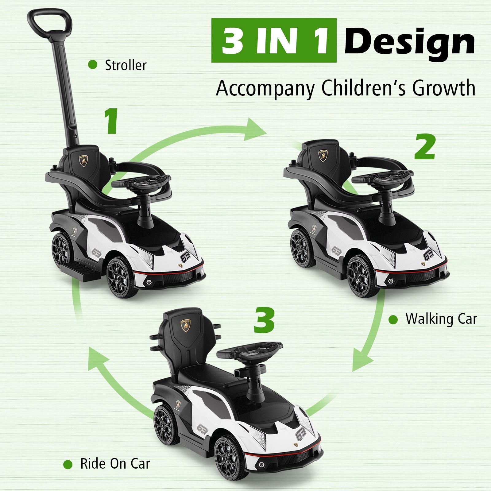 Kids Licensed Lamborghini Ride on Car with Push Handle