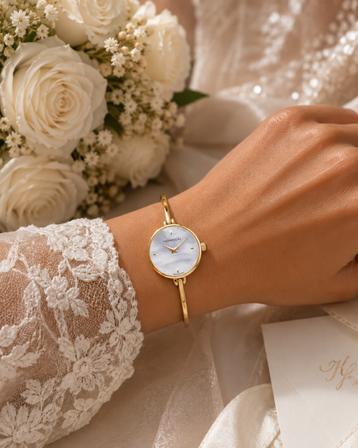 Ladies Gold Plated Herbelin Fil Mother of Pearl bangle watch 17206BP19