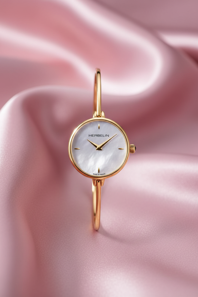 Ladies Gold Plated Herbelin Fil Mother of Pearl bangle watch 17206BP19