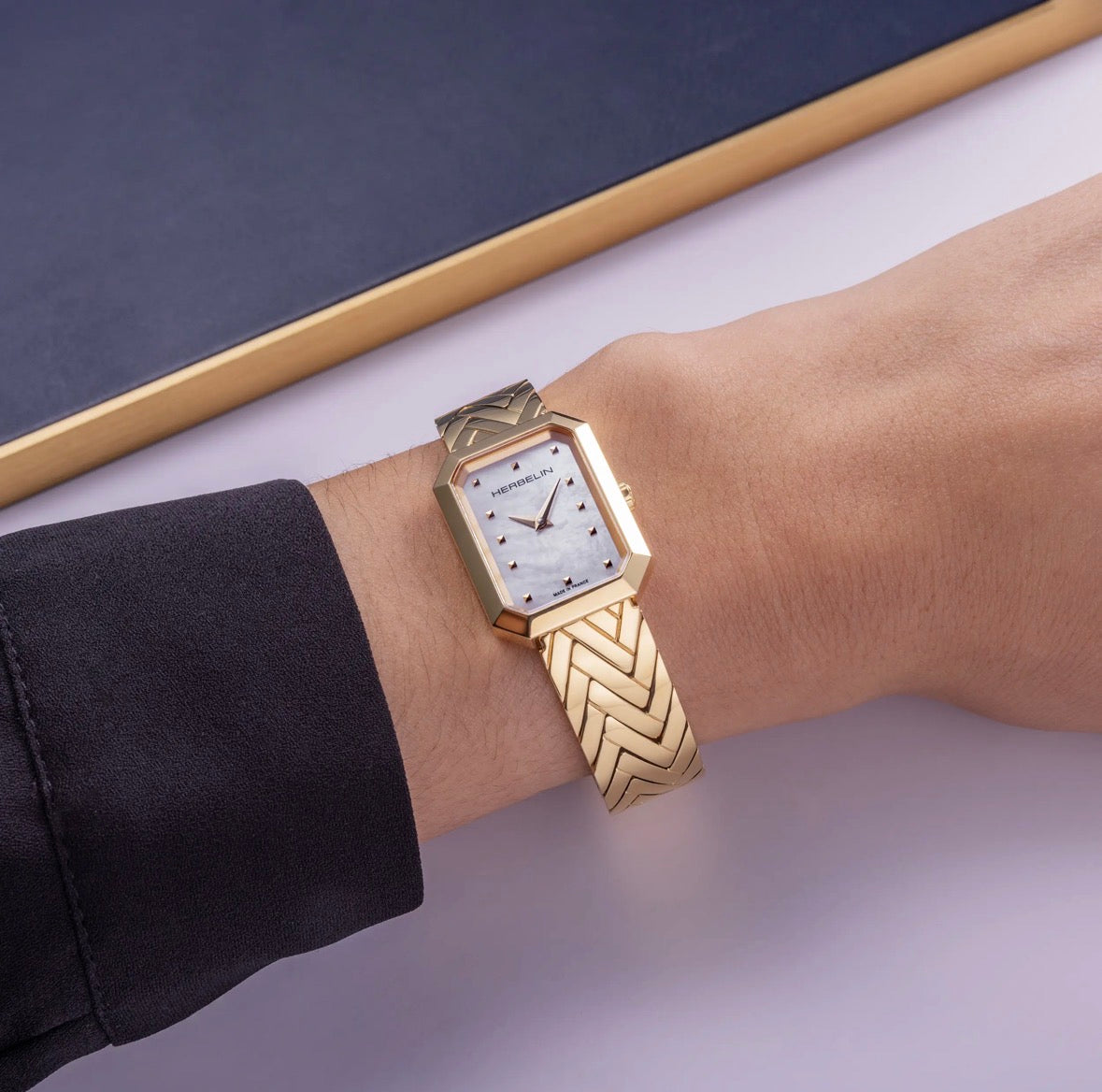 Herbelin Ladies Gold Tone Mother Of Pearl Bracelet Watch 17446B19