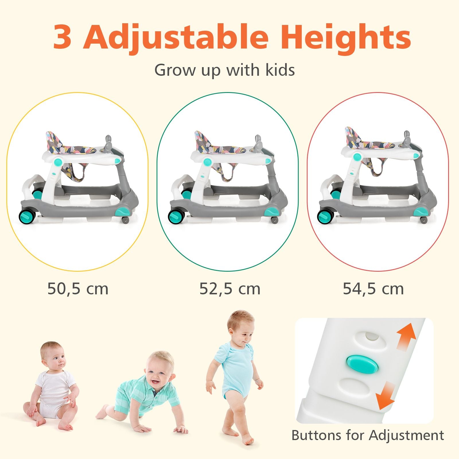 2-In-1 Foldable Baby Walker with Adjustable Height and Speed