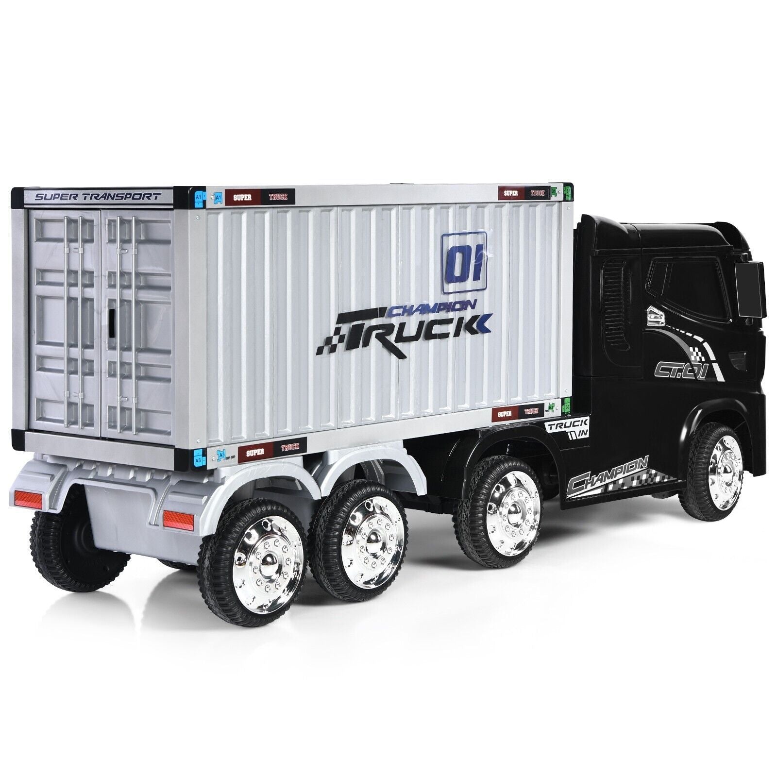 12V Ride-On Semi-Truck with Container for Kids of 3-8 Year Old