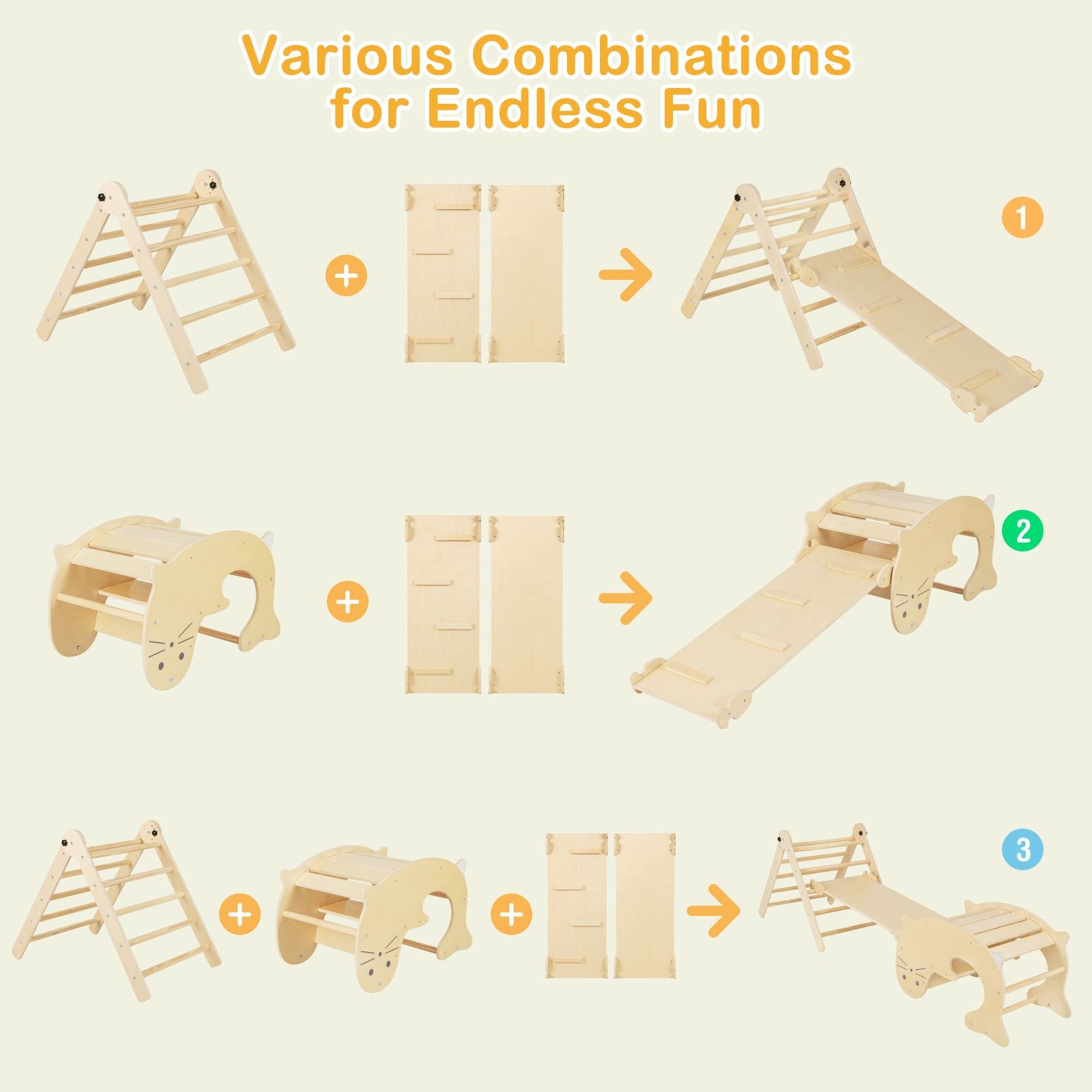 7-In-1 Indoor Wooden Foldable Climbing Toys for Toddlers