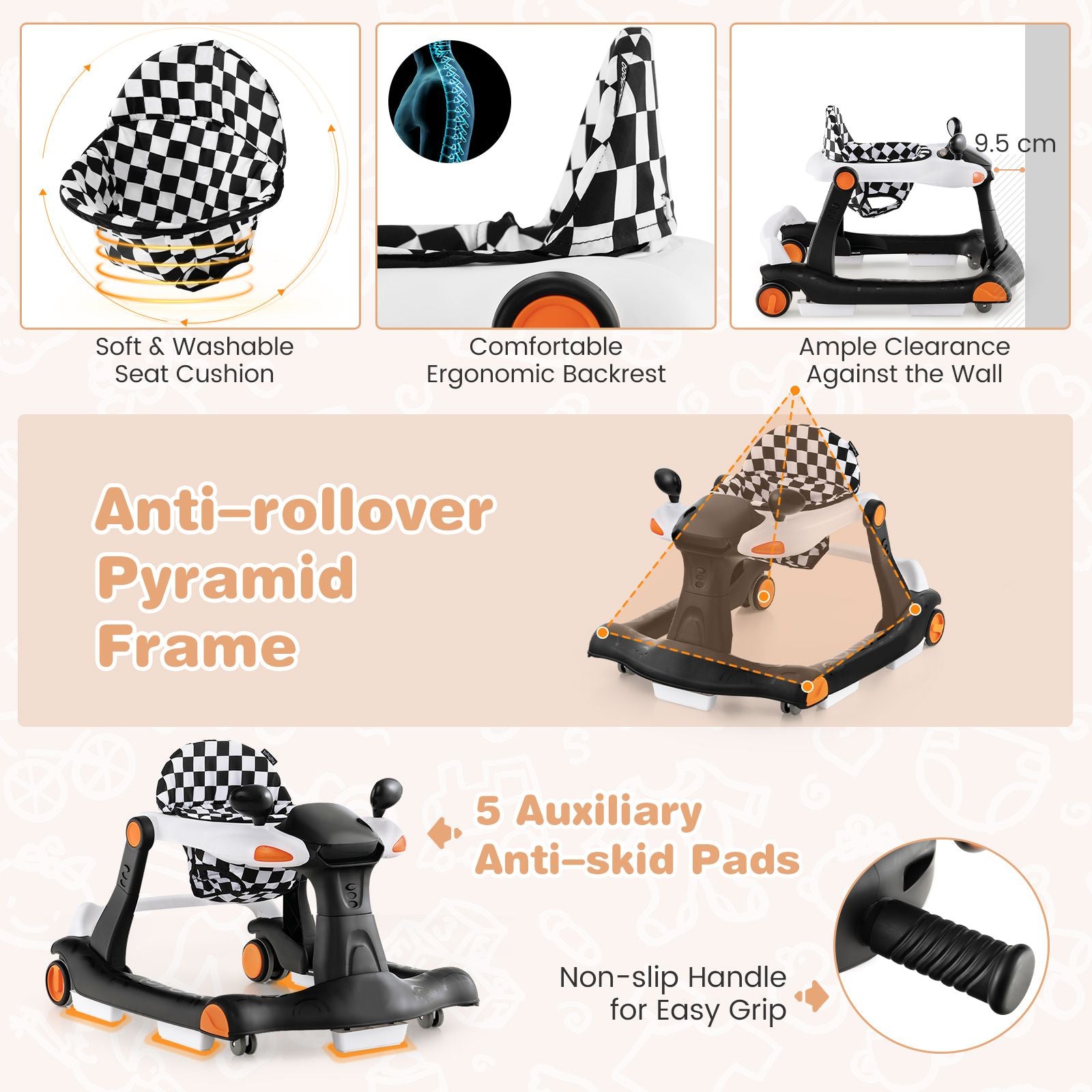 2-In-1 Foldable Baby Walker with Adjustable Height and Speed