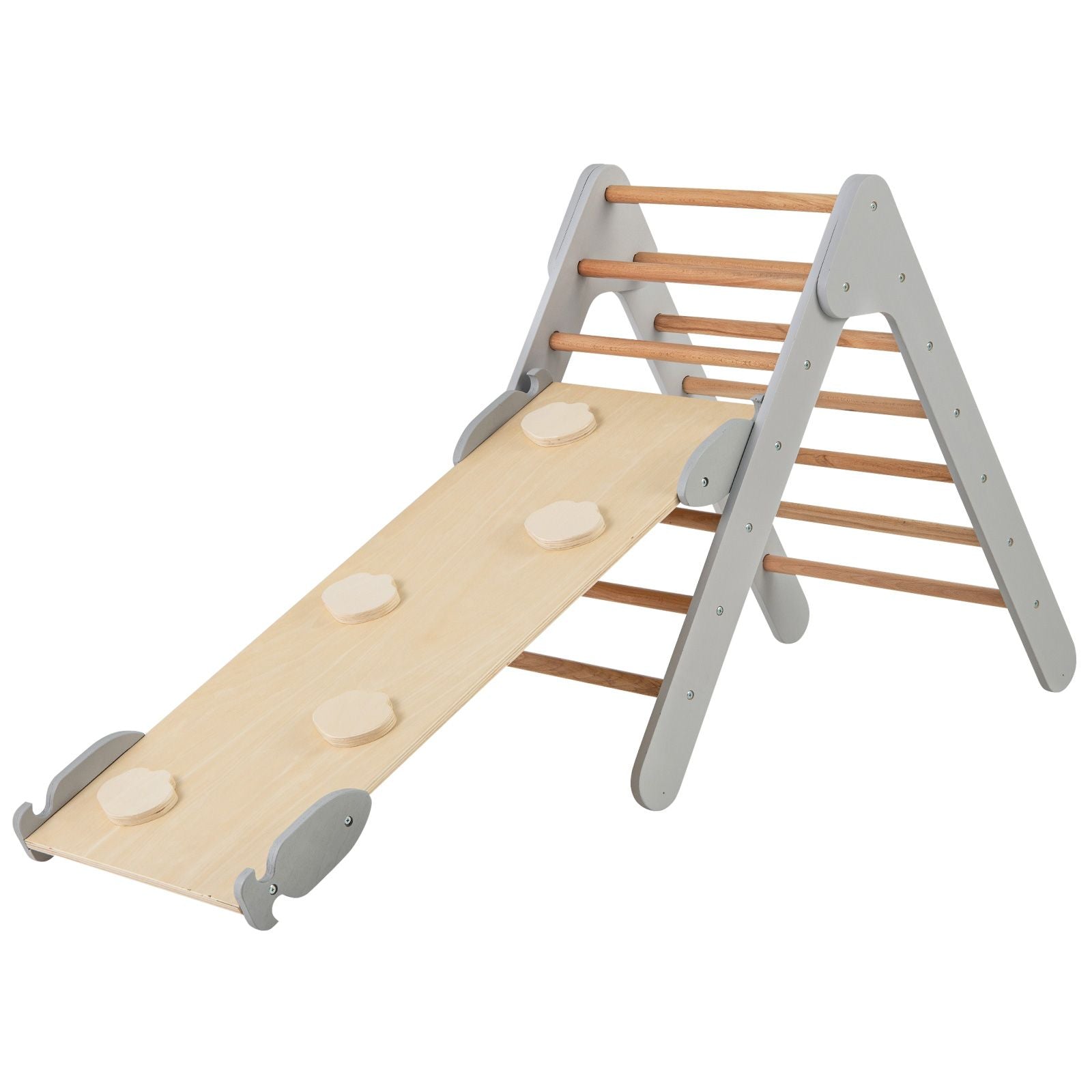 Wooden Triangle Climbing Ladder Set with 2-In-1 Reversible Ramp
