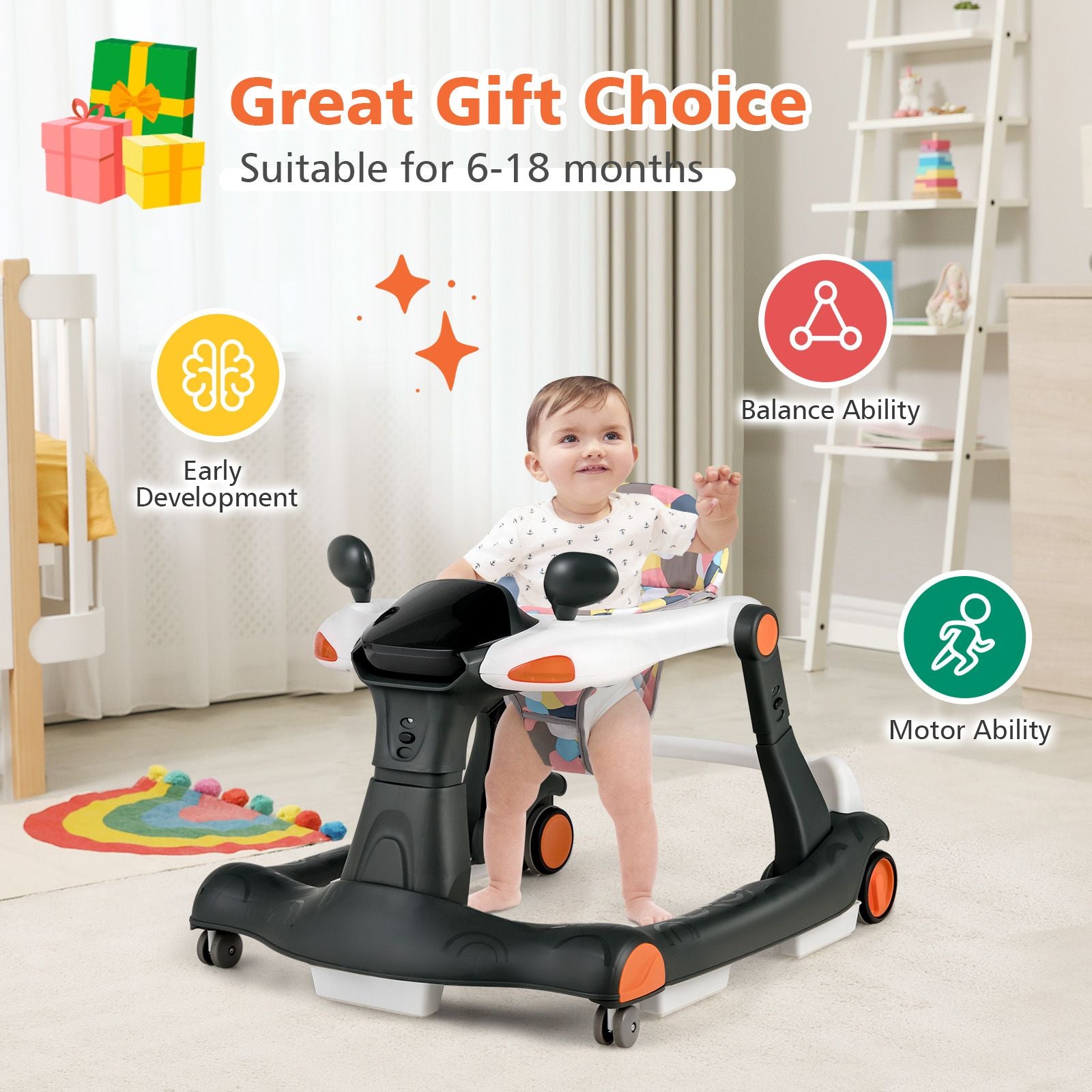 2-In-1 Foldable Baby Walker with Adjustable Height and Speed