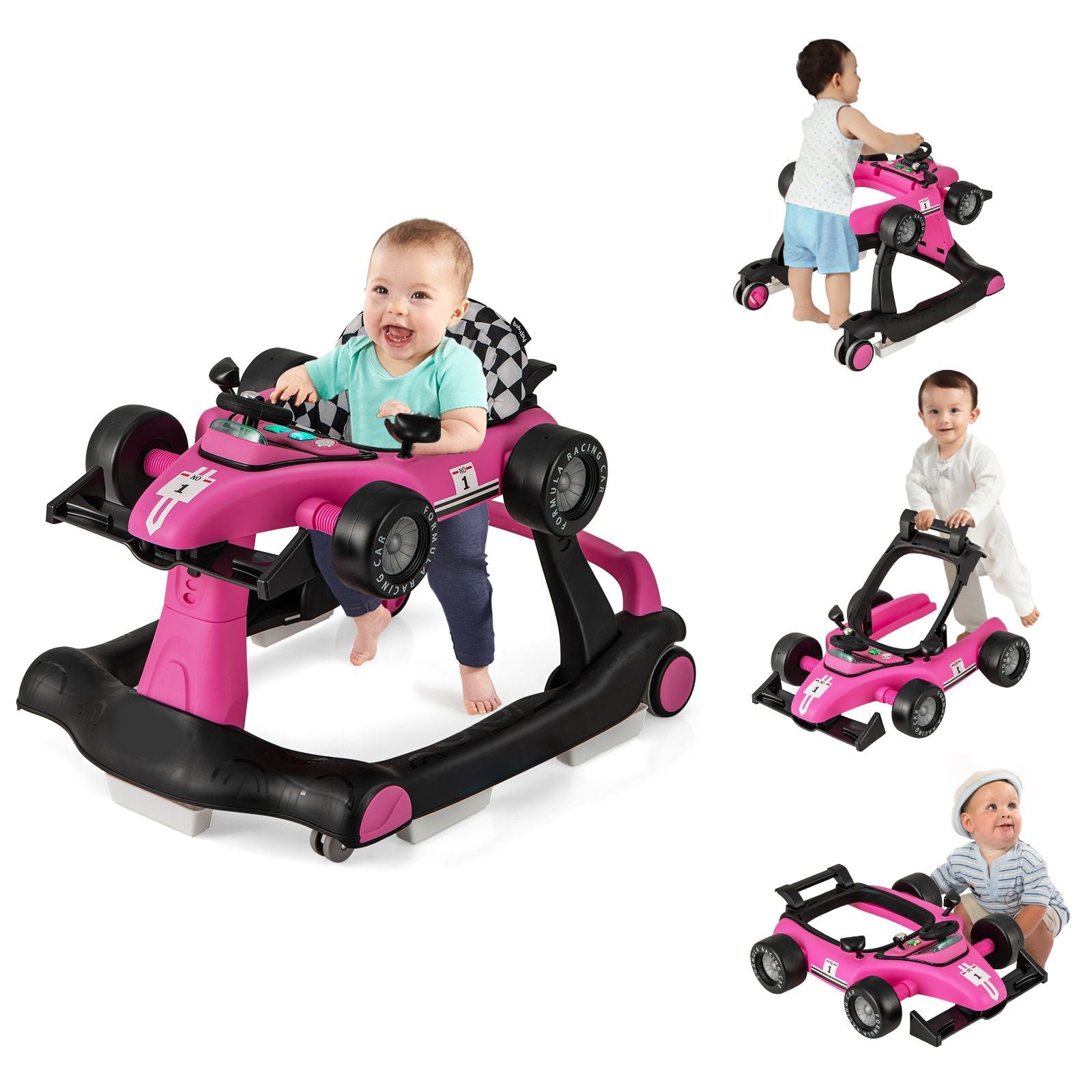 4-In-1 Baby Push Walker with Adjustable Height and Speed