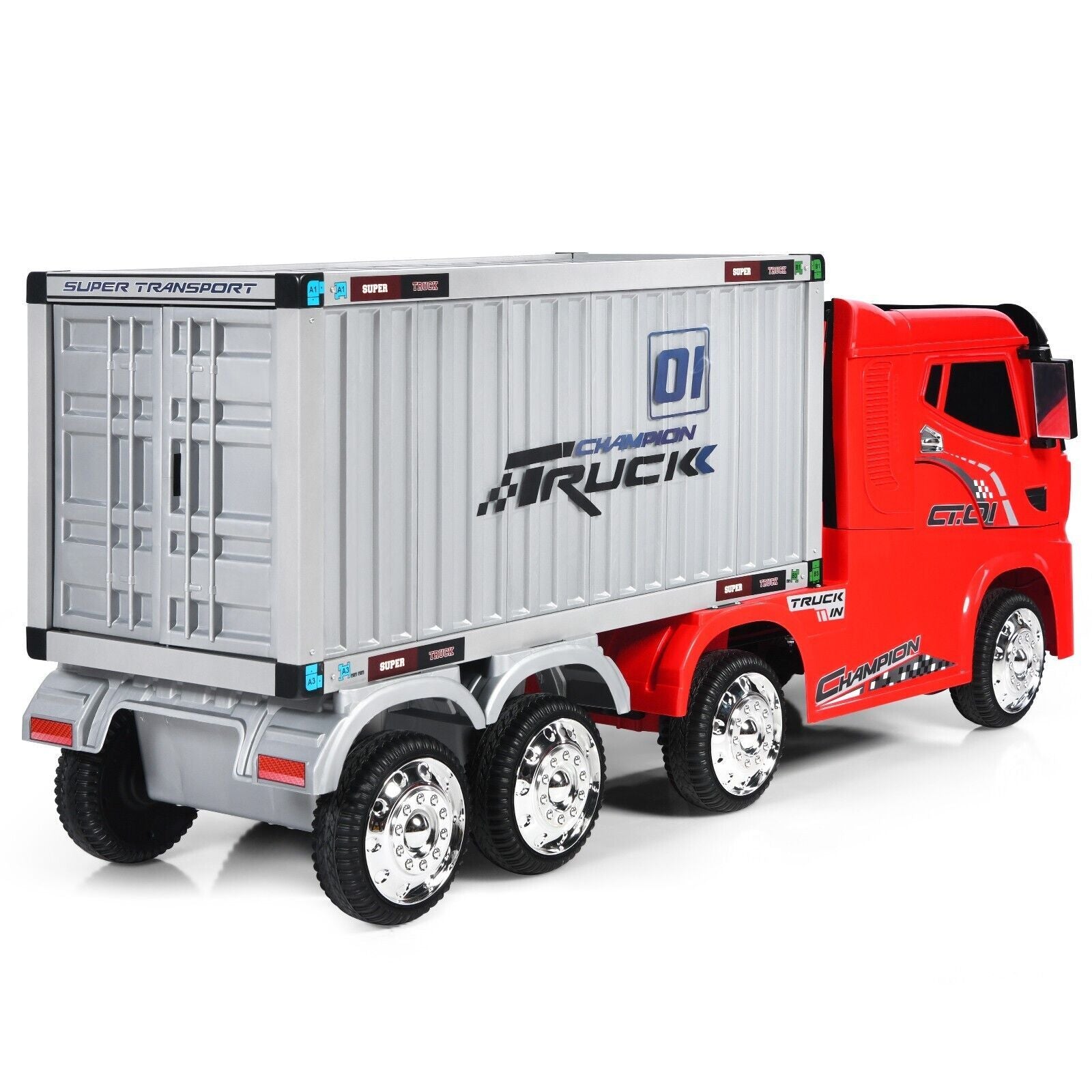 12V Ride-On Semi-Truck with Container for Kids of 3-8 Year Old