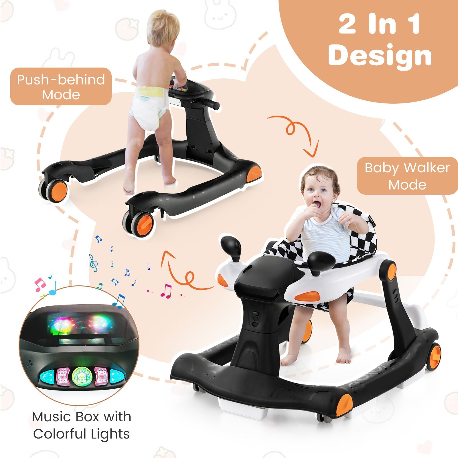 2-In-1 Foldable Baby Walker with Adjustable Height and Speed