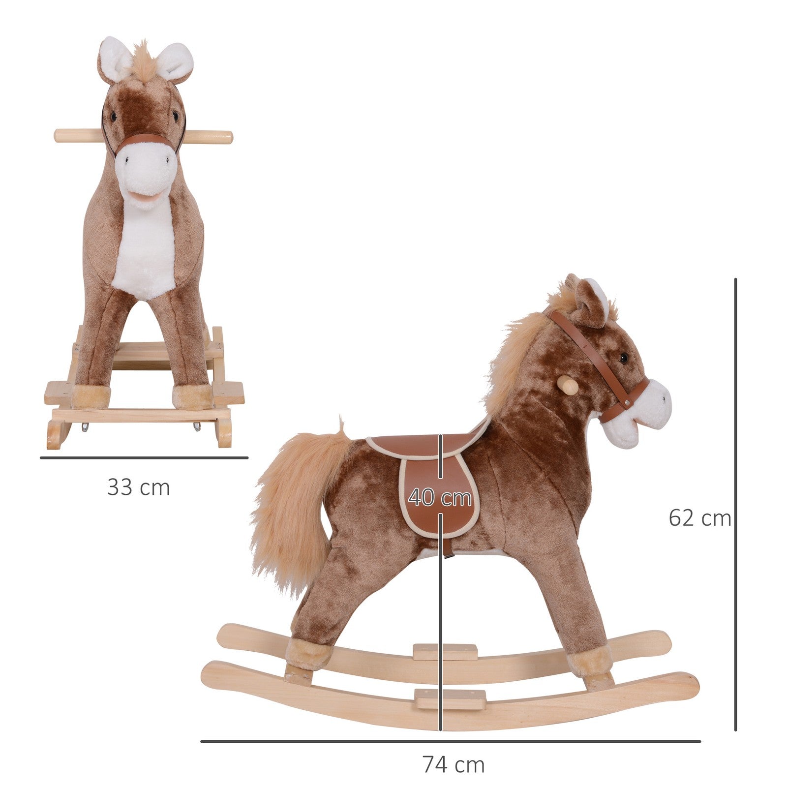 Kids Rocking Horse Wooden Plush Age 3+ Children Ride on Toy Rocker Nursery Baby