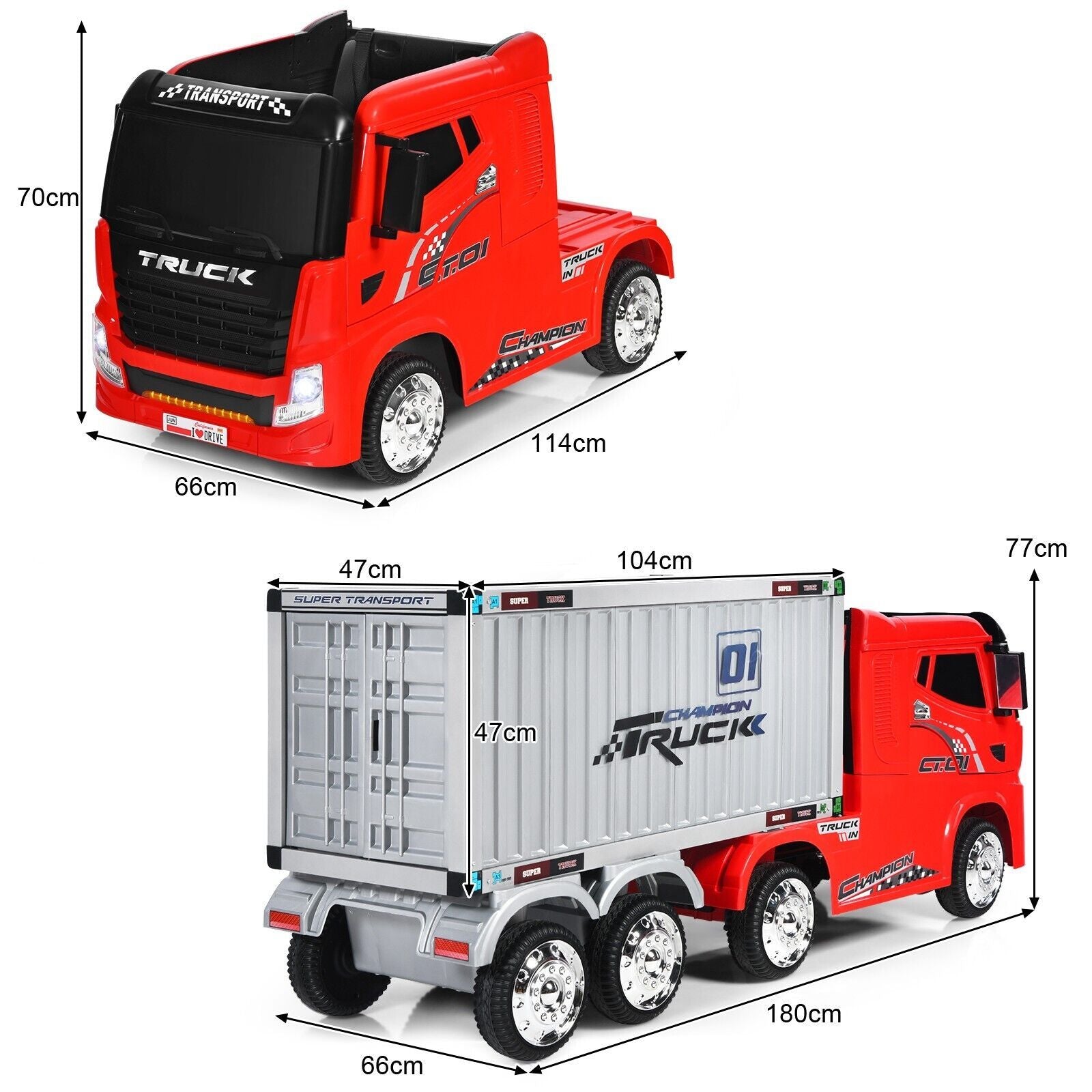 12V Ride-On Semi-Truck with Container for Kids of 3-8 Year Old