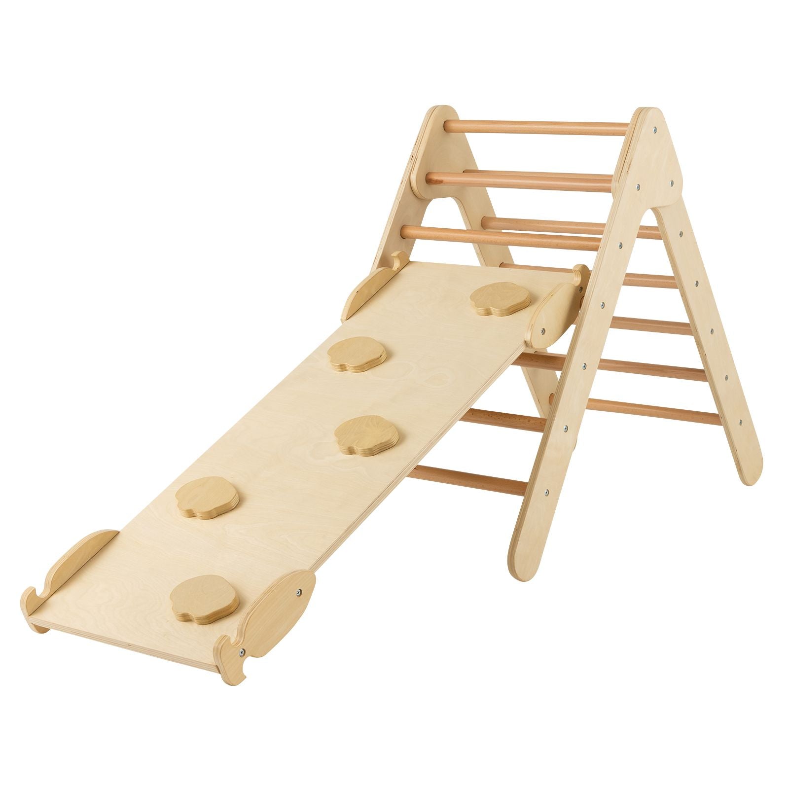 Wooden Triangle Climbing Ladder Set with 2-In-1 Reversible Ramp