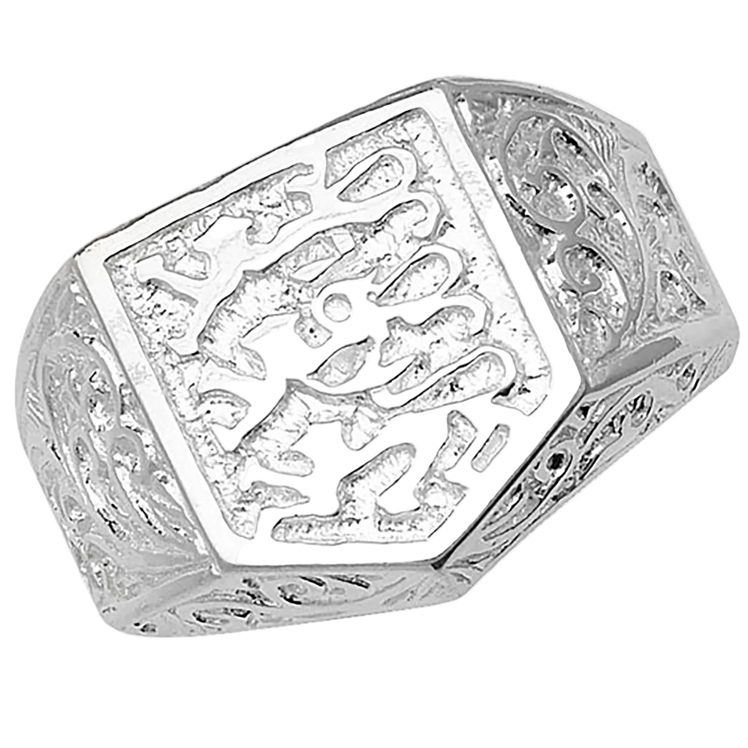 Sterling silver men's Three Lions ring with polished finish and detailed England emblem