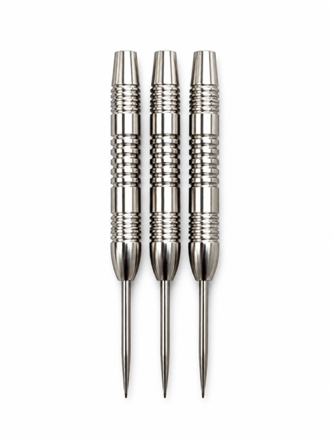 Three metallic darts on a white background