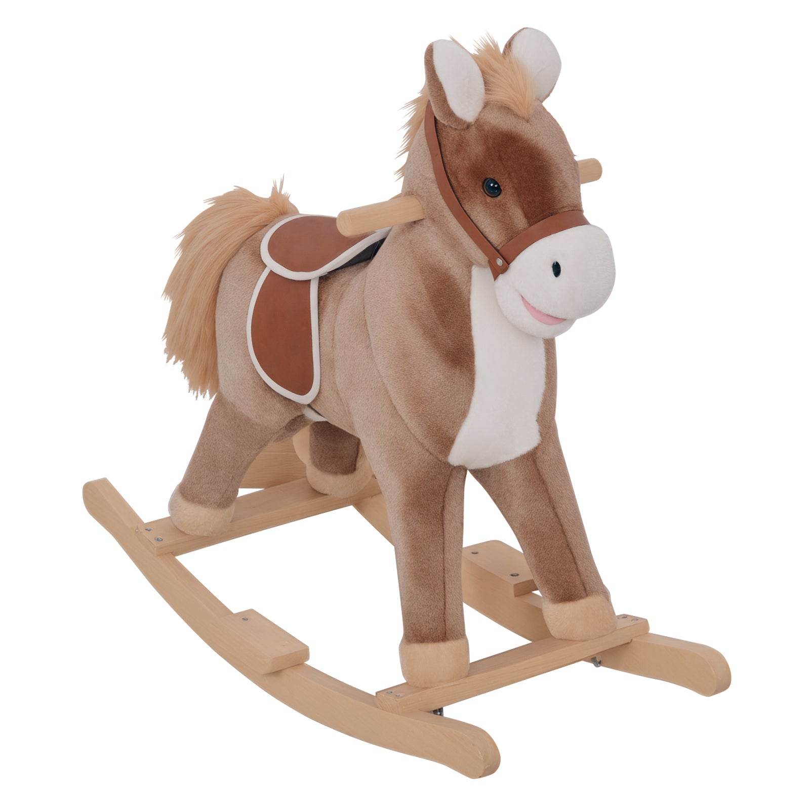 Kids Rocking Horse Wooden Plush Age 3+ Children Ride on Toy Rocker Nursery Baby