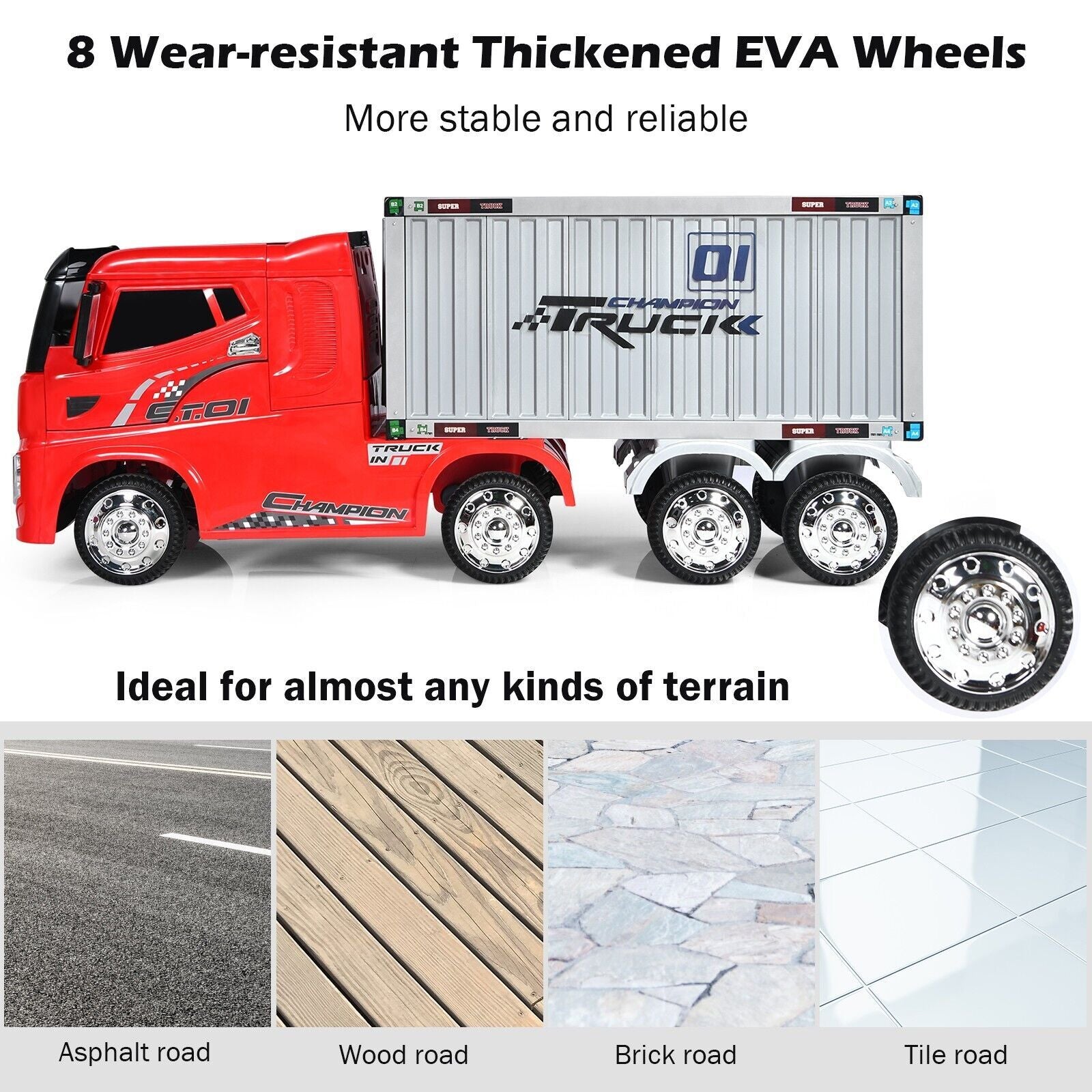 12V Ride-On Semi-Truck with Container for Kids of 3-8 Year Old