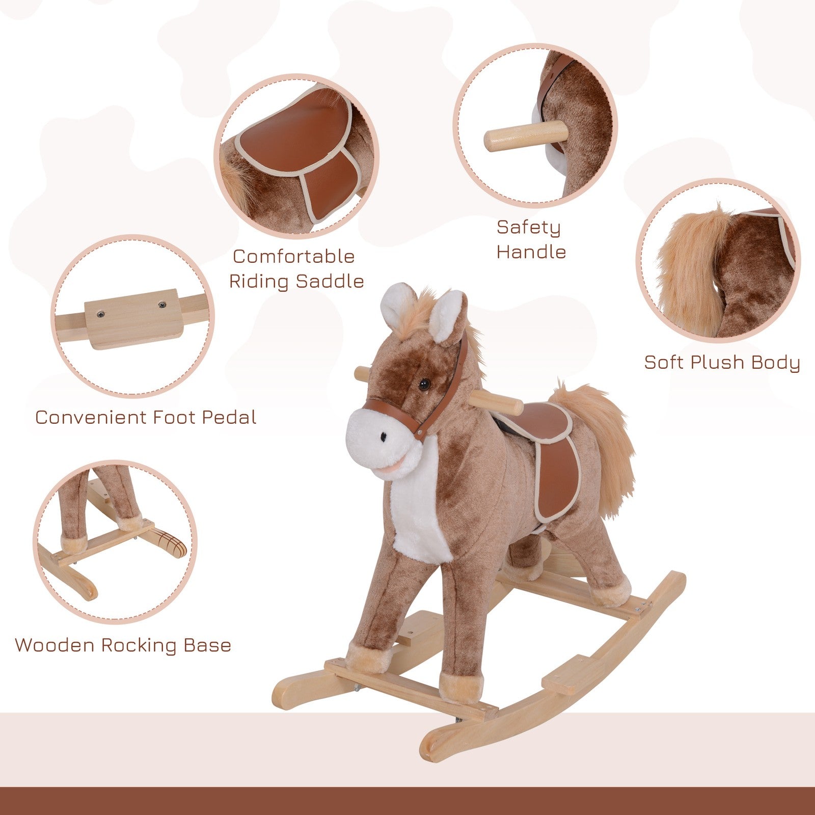Kids Rocking Horse Wooden Plush Age 3+ Children Ride on Toy Rocker Nursery Baby