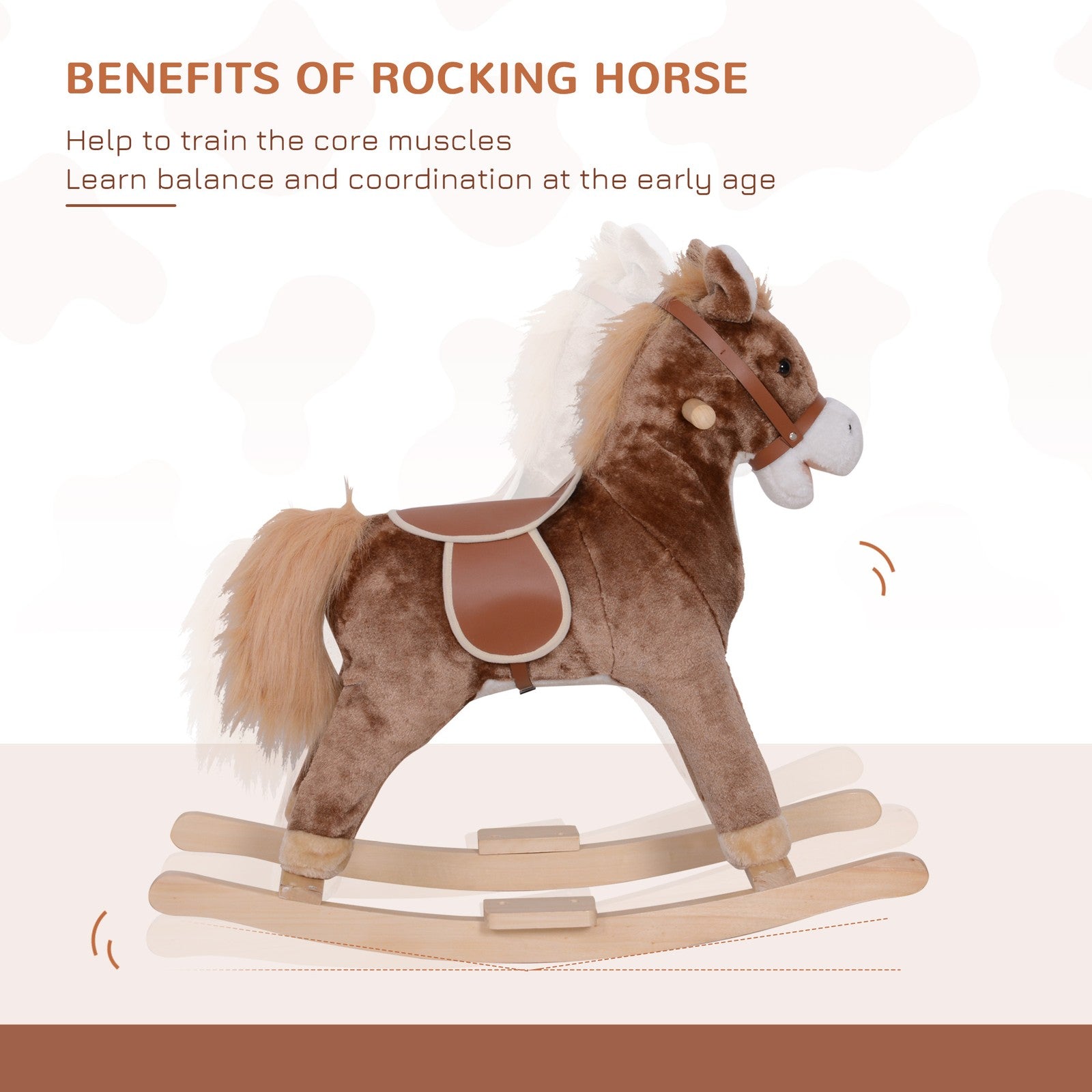 Kids Rocking Horse Wooden Plush Age 3+ Children Ride on Toy Rocker Nursery Baby