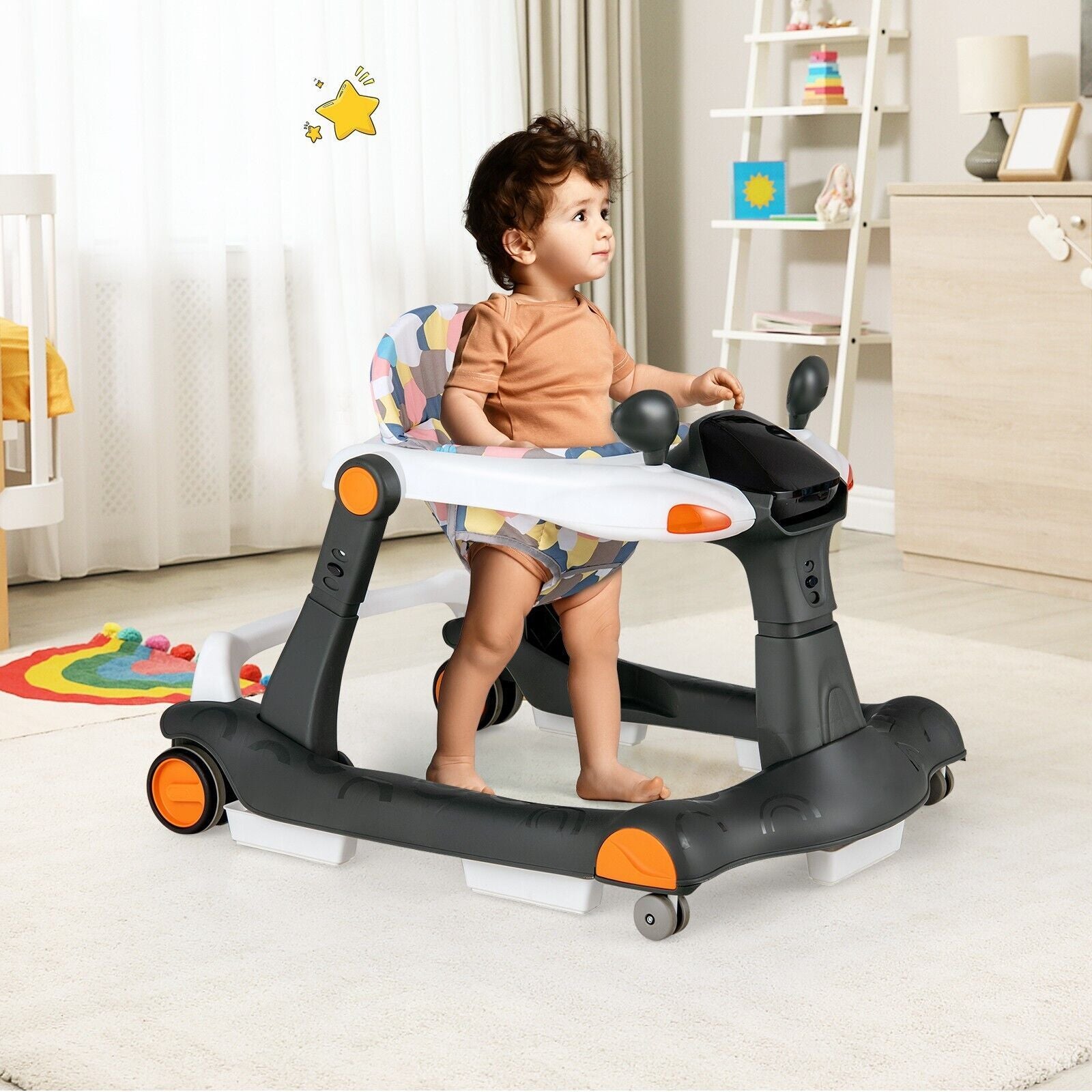 2-In-1 Foldable Baby Walker with Adjustable Height and Speed