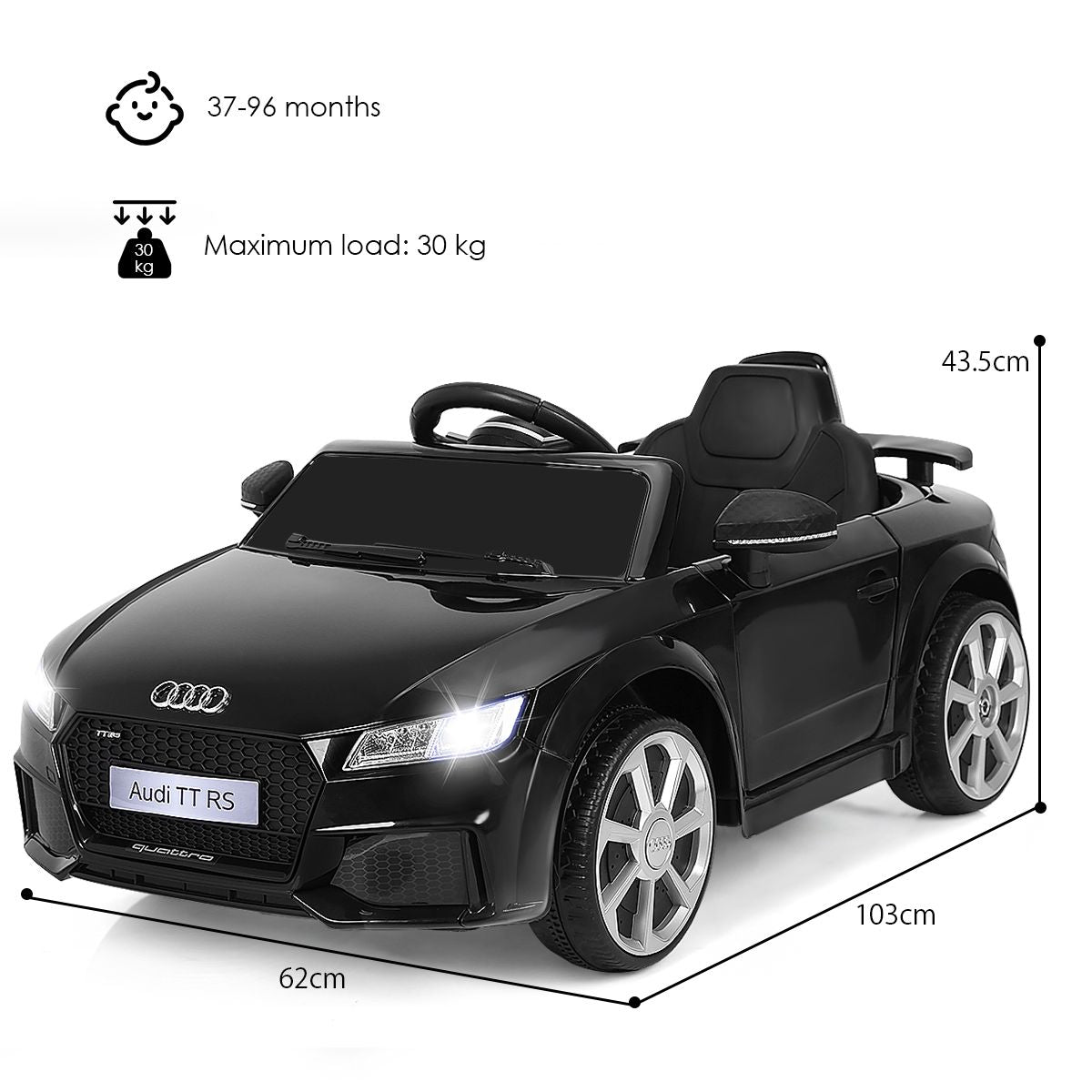 Licensed Audi TTRS 12V Battery-Powered Vehicle with 2 Motors MP3 Music