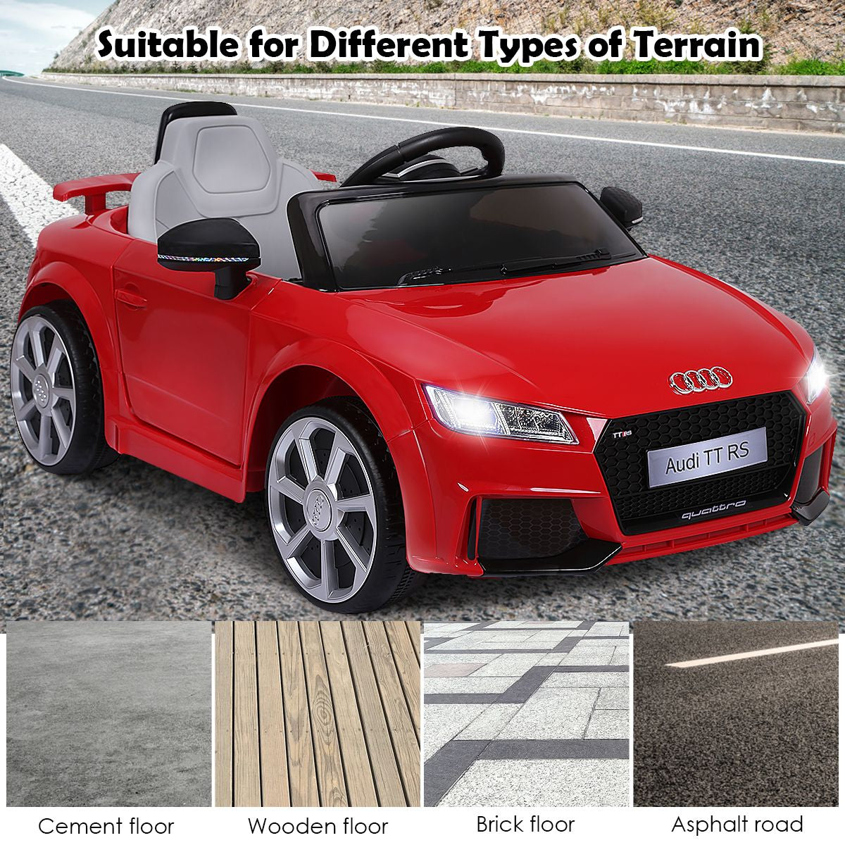 Licensed Audi TTRS 12V Battery-Powered Vehicle with 2 Motors MP3 Music