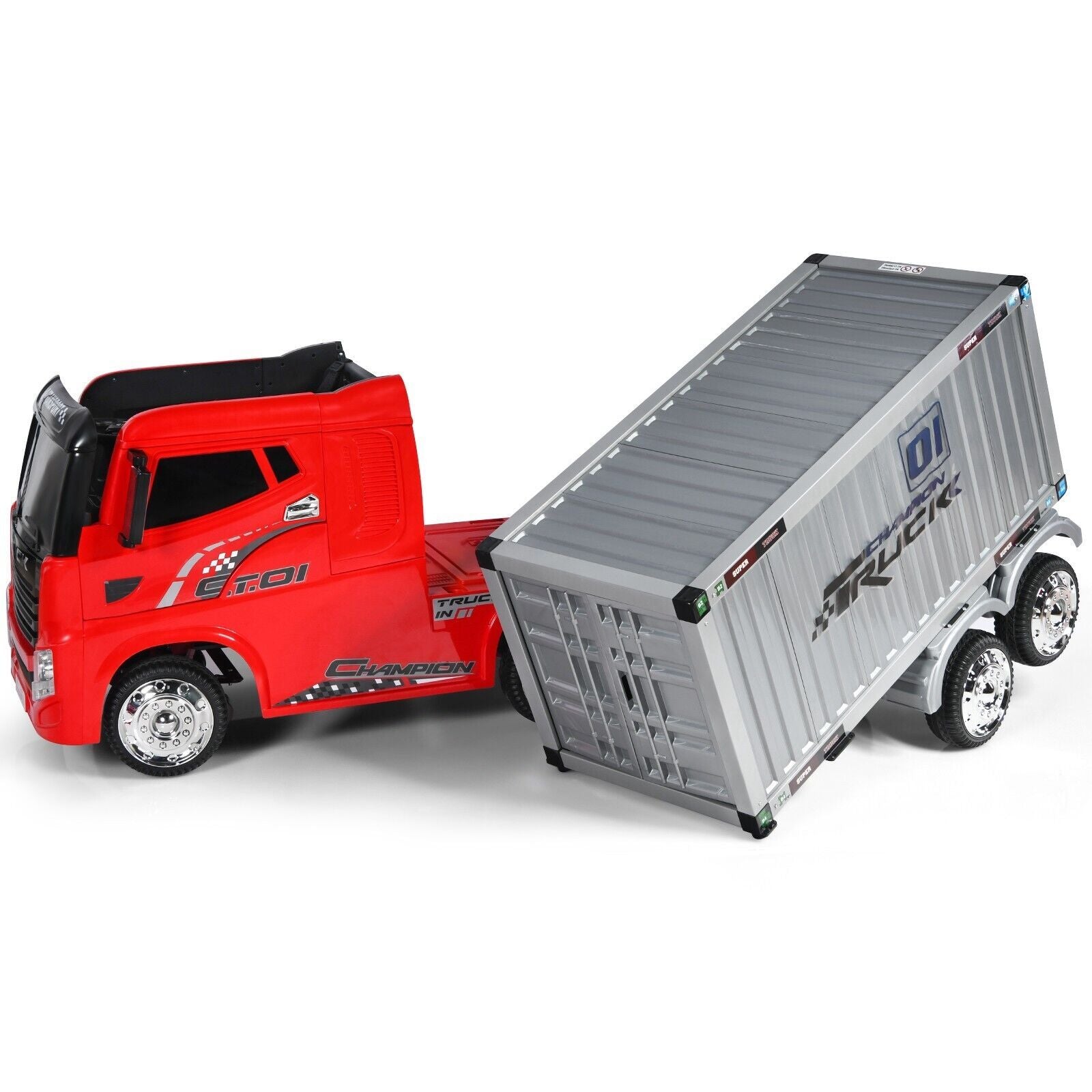 12V Ride-On Semi-Truck with Container for Kids of 3-8 Year Old