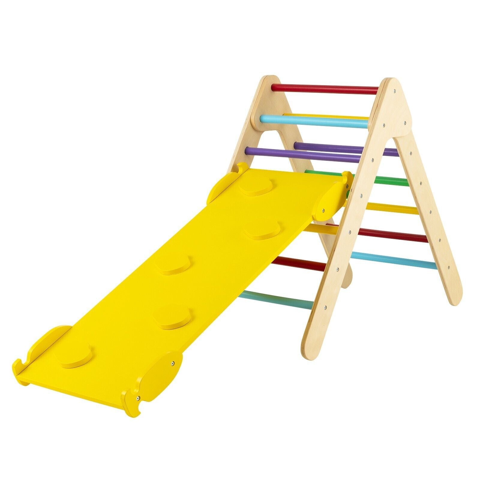 Wooden Triangle Climbing Ladder Set with 2-In-1 Reversible Ramp