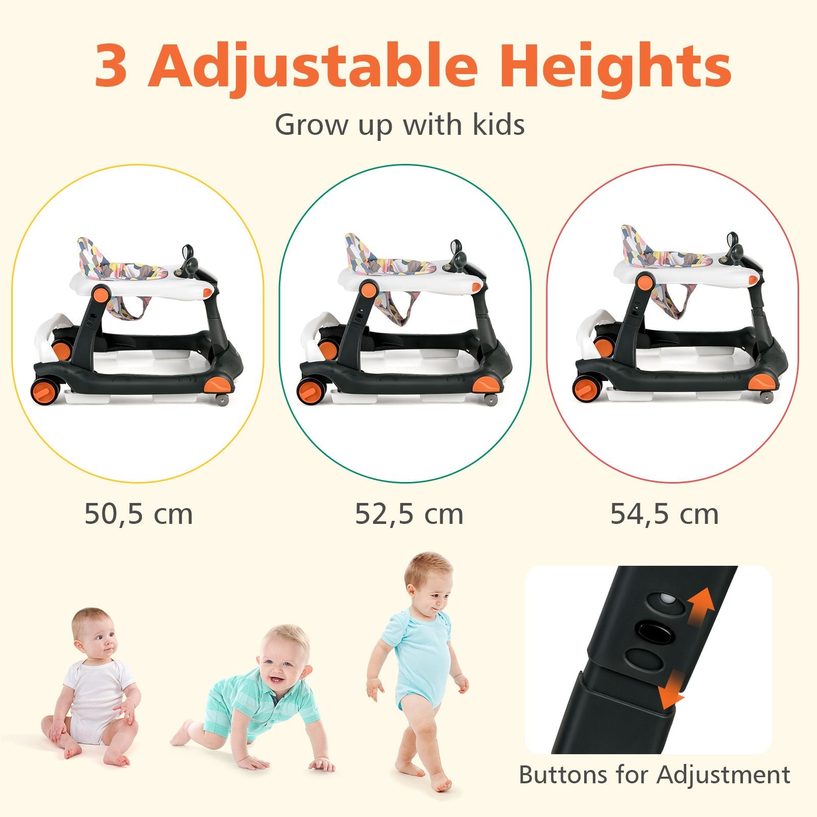 2-In-1 Foldable Baby Walker with Adjustable Height and Speed