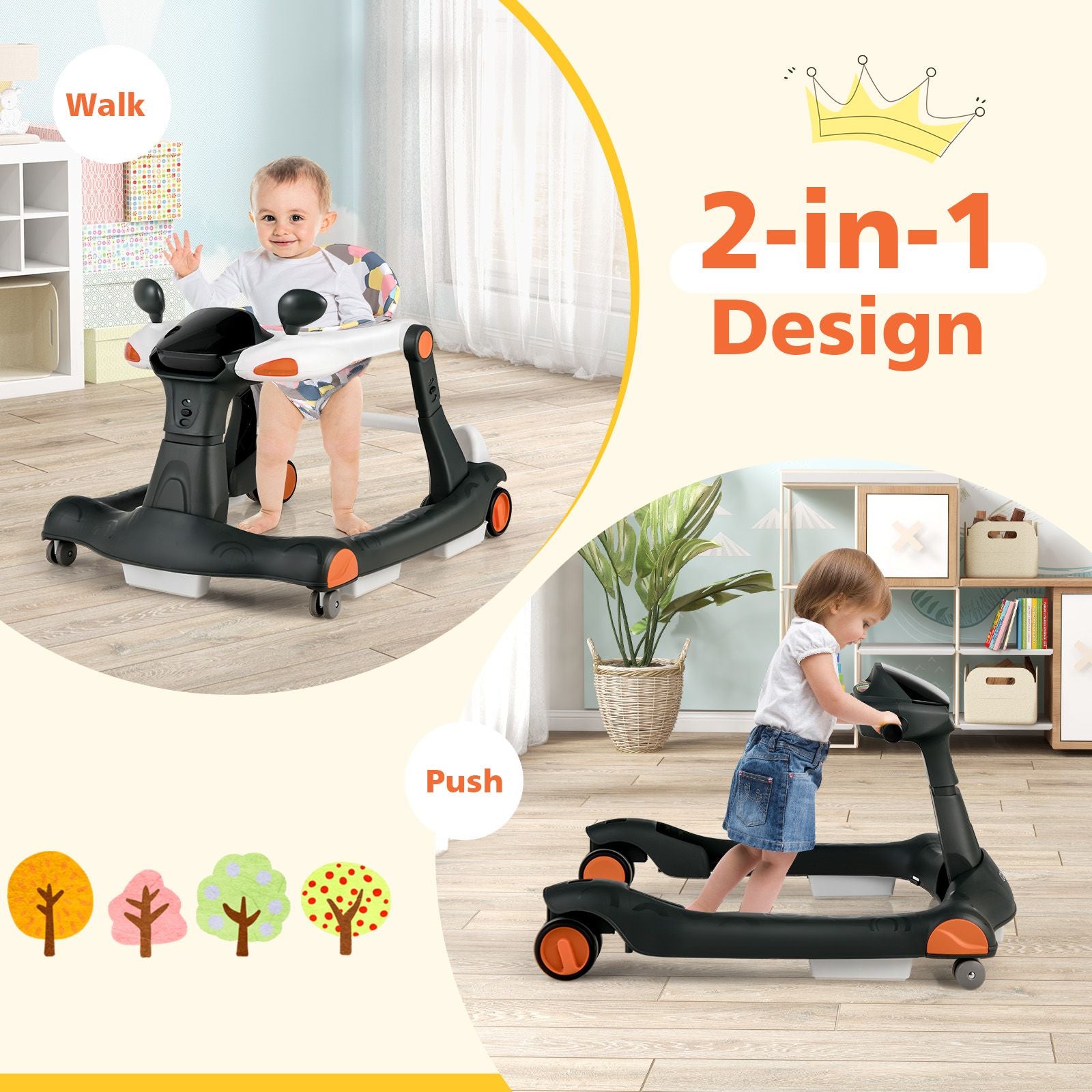 2-In-1 Foldable Baby Walker with Adjustable Height and Speed