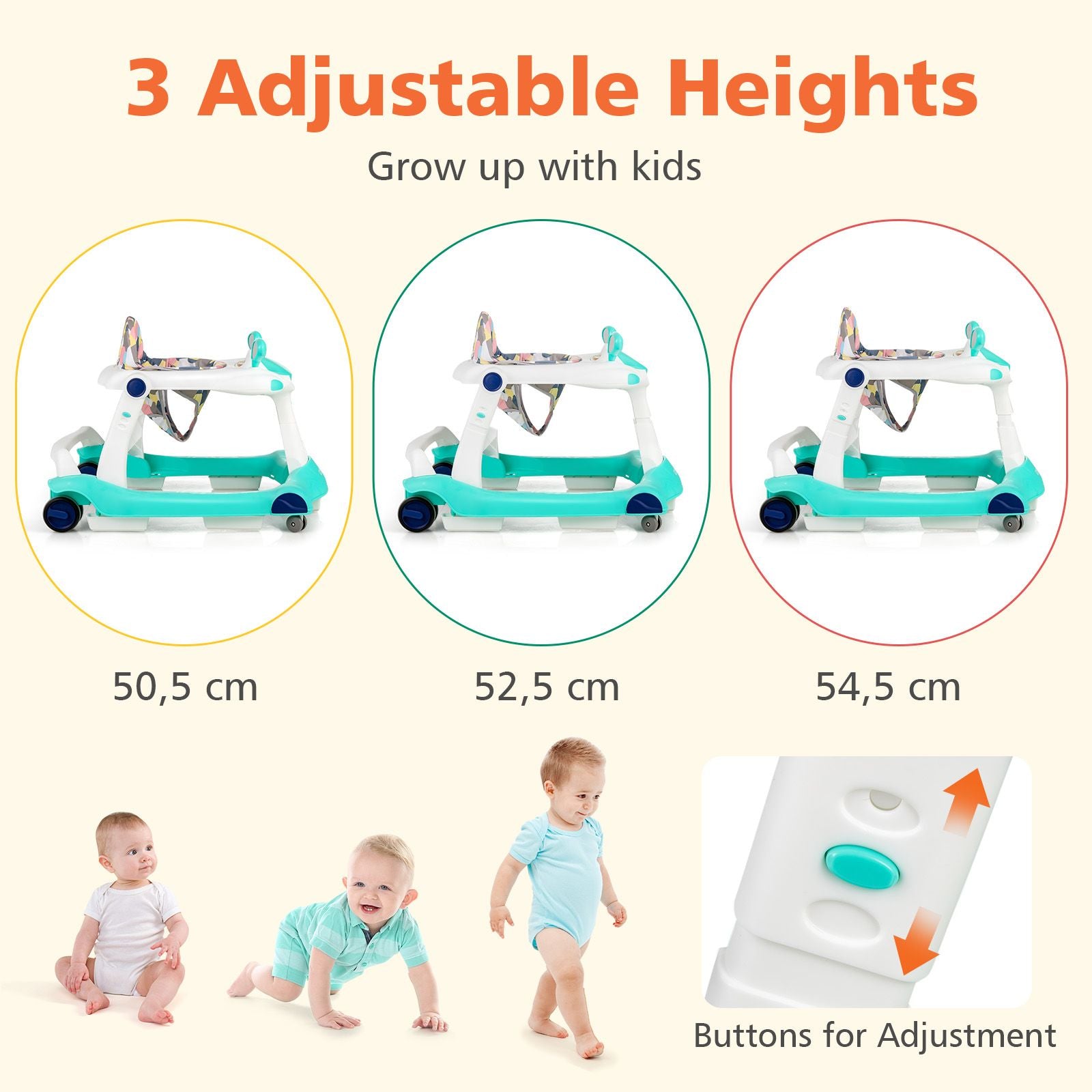 2-In-1 Foldable Baby Walker with Adjustable Height and Speed