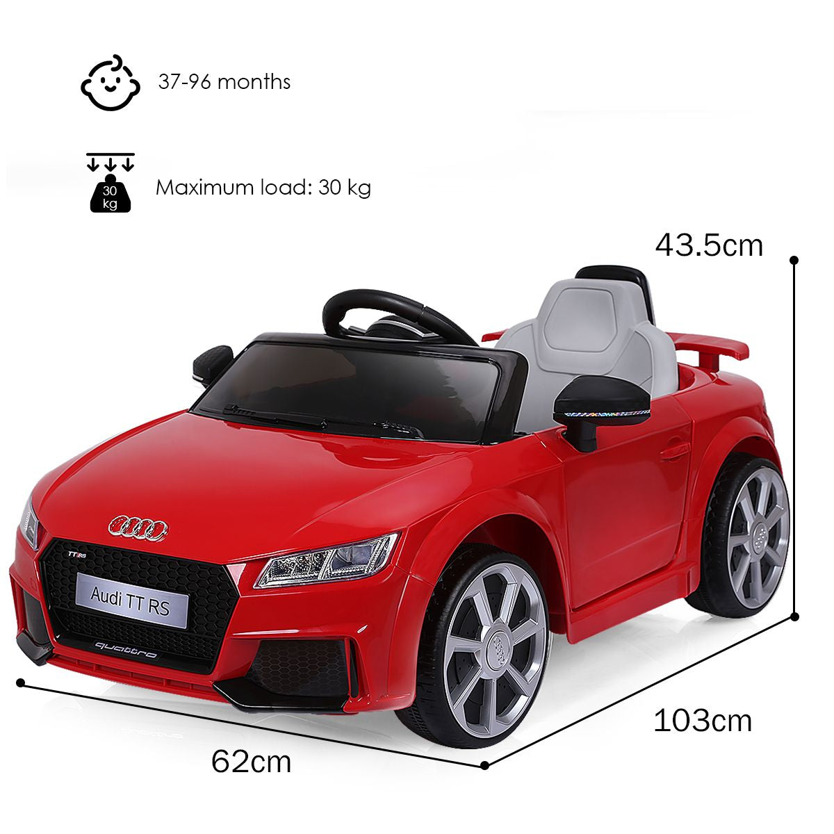 Licensed Audi TTRS 12V Battery-Powered Vehicle with 2 Motors MP3 Music