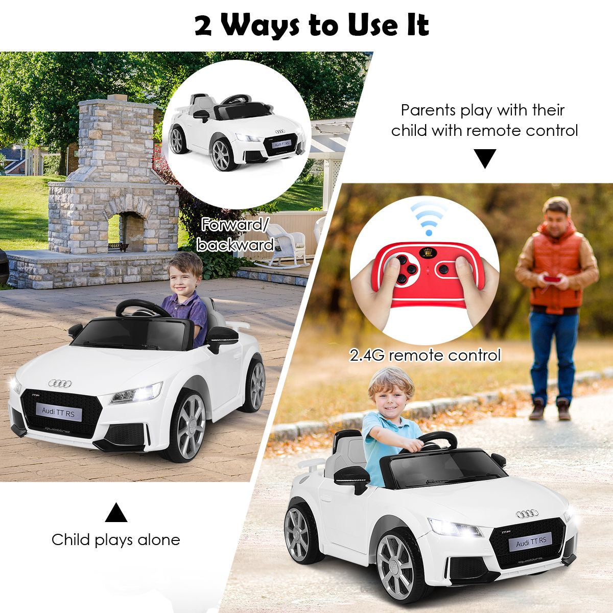 Licensed Audi TTRS 12V Battery-Powered Vehicle with 2 Motors MP3 Music