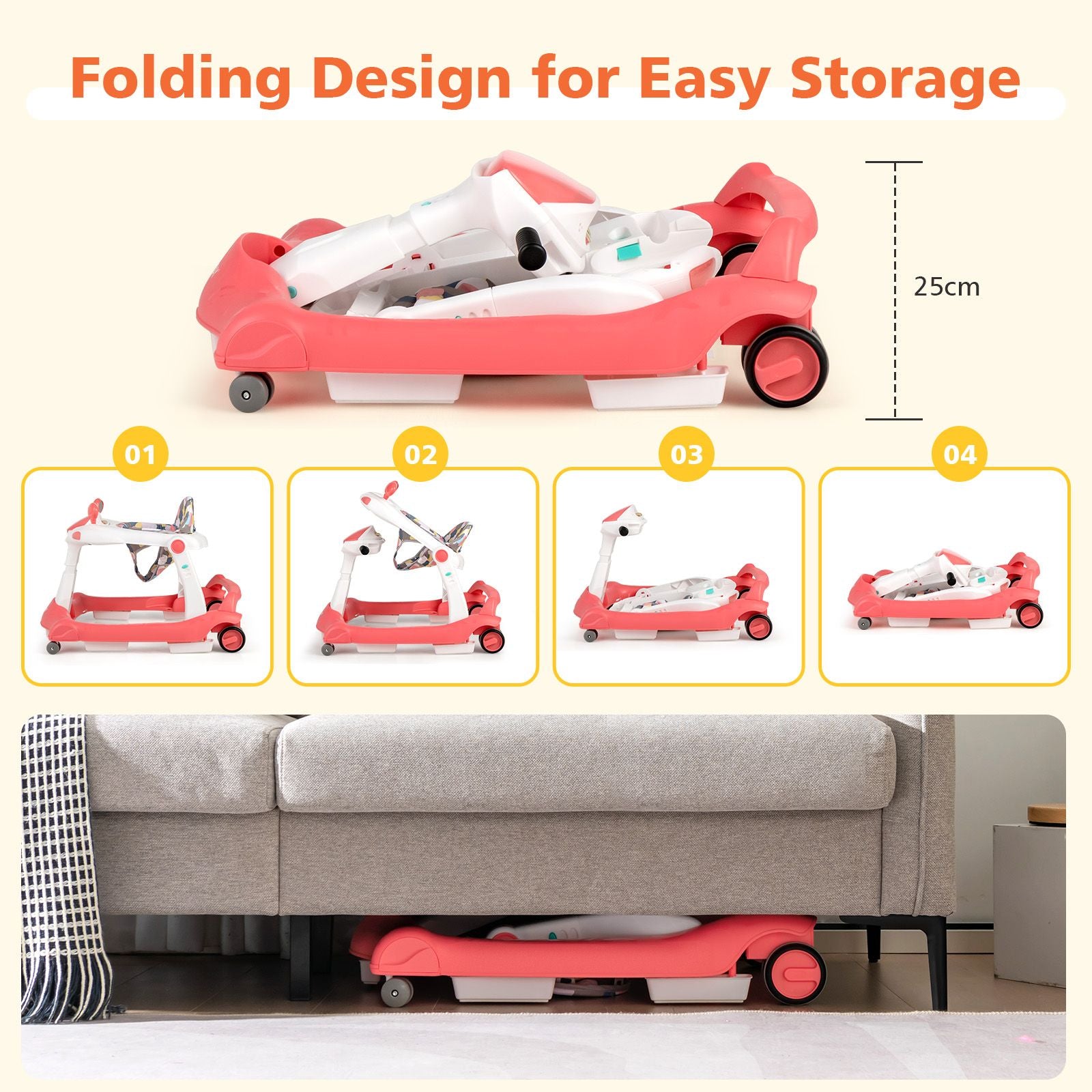 2-In-1 Foldable Baby Walker with Adjustable Height and Speed