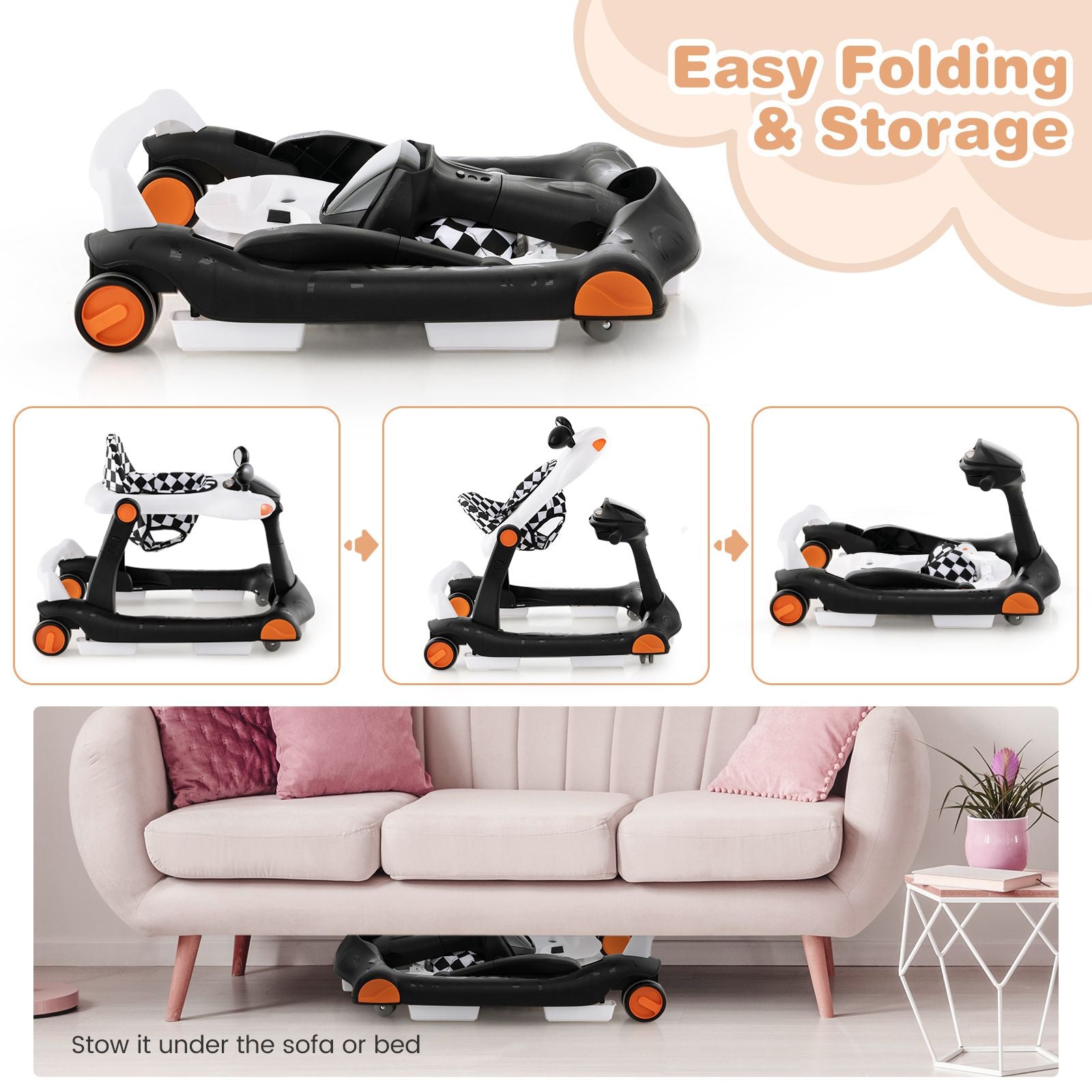 2-In-1 Foldable Baby Walker with Adjustable Height and Speed