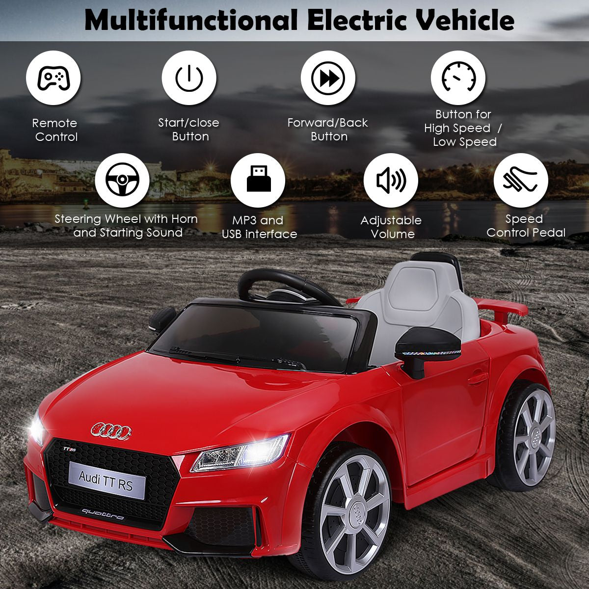 Licensed Audi TTRS 12V Battery-Powered Vehicle with 2 Motors MP3 Music
