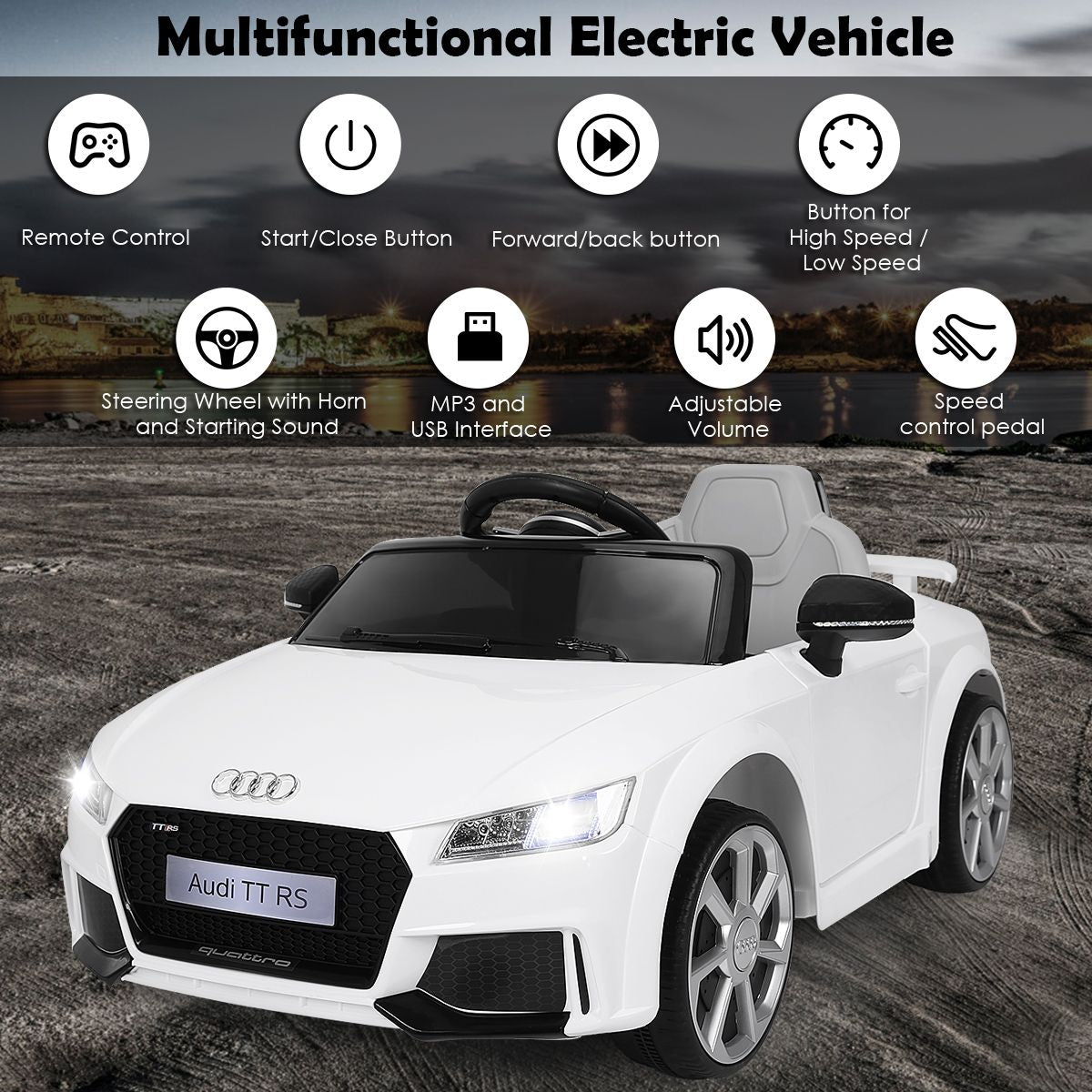Licensed Audi TTRS 12V Battery-Powered Vehicle with 2 Motors MP3 Music