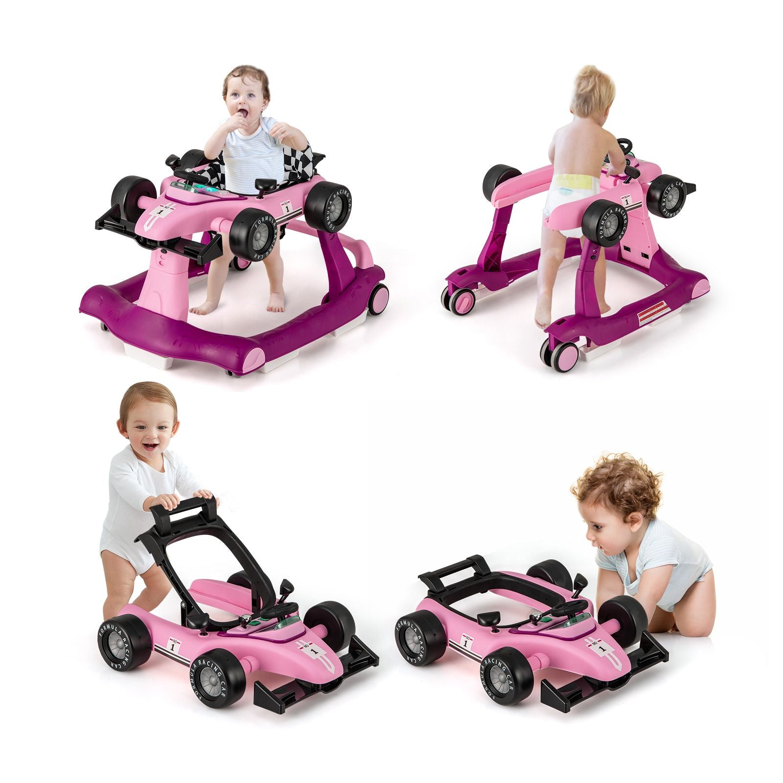 4-In-1 Baby Push Walker with Adjustable Height and Speed
