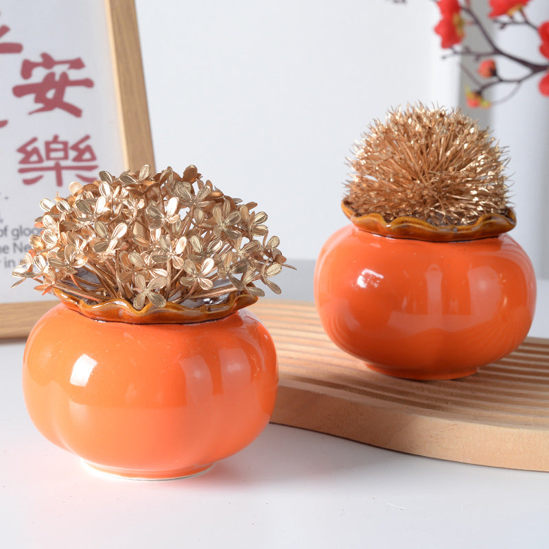 Ceramic Persimmon Decorative Vase Chinese Style
