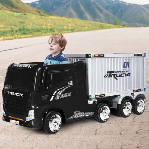 12V Ride-On Semi-Truck with Container for Kids of 3-8 Year Old
