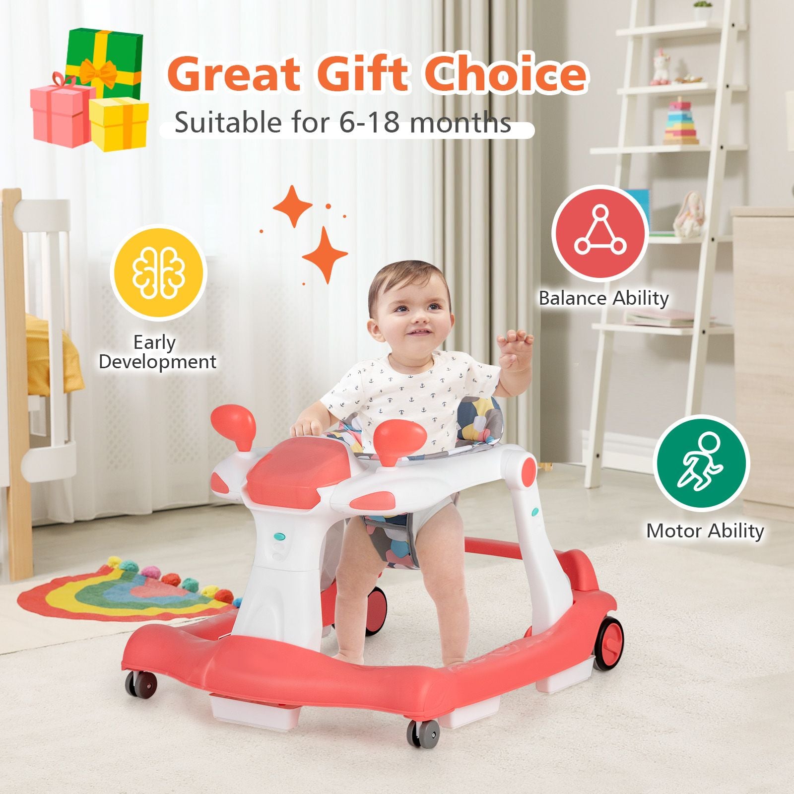 2-In-1 Foldable Baby Walker with Adjustable Height and Speed
