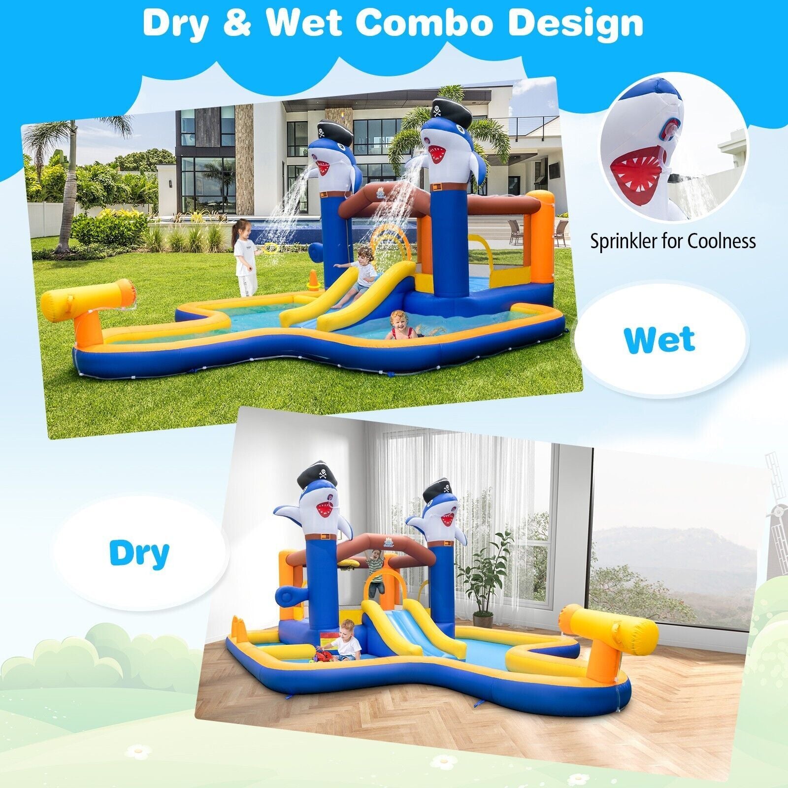 7-In-1 Water Slide Park Inflatable Bounce House Bouncy Castle with Splash Pool