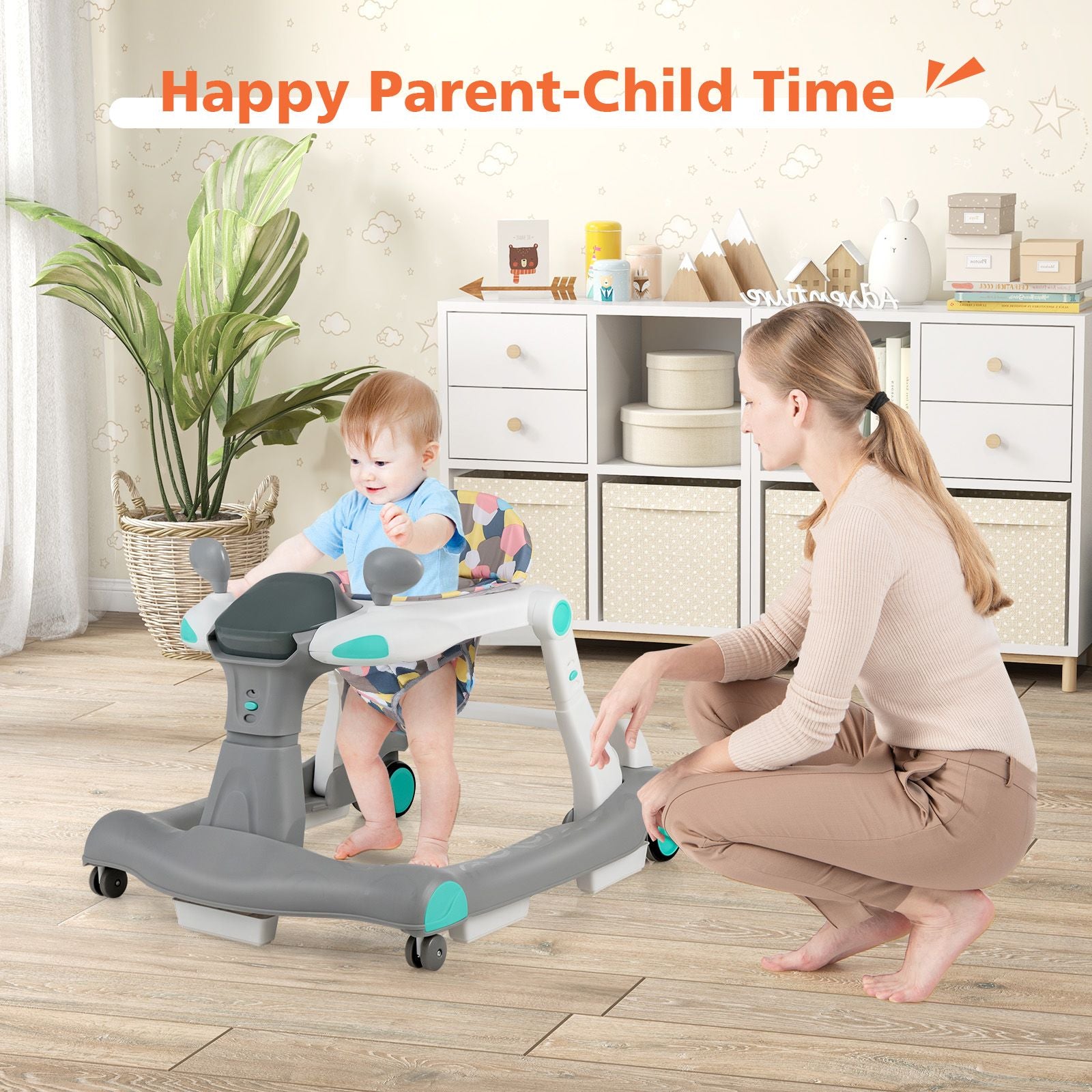 2-In-1 Foldable Baby Walker with Adjustable Height and Speed