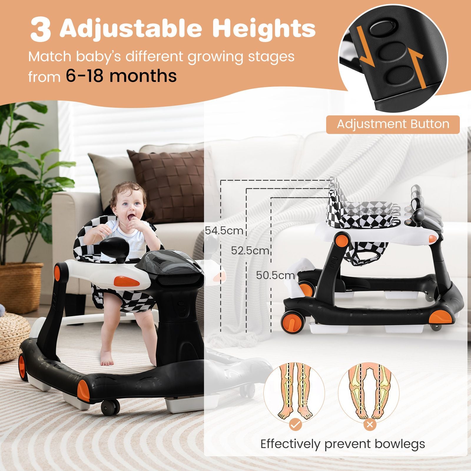 2-In-1 Foldable Baby Walker with Adjustable Height and Speed