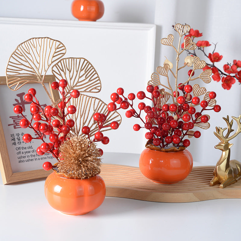 Ceramic Persimmon Decorative Vase Chinese Style