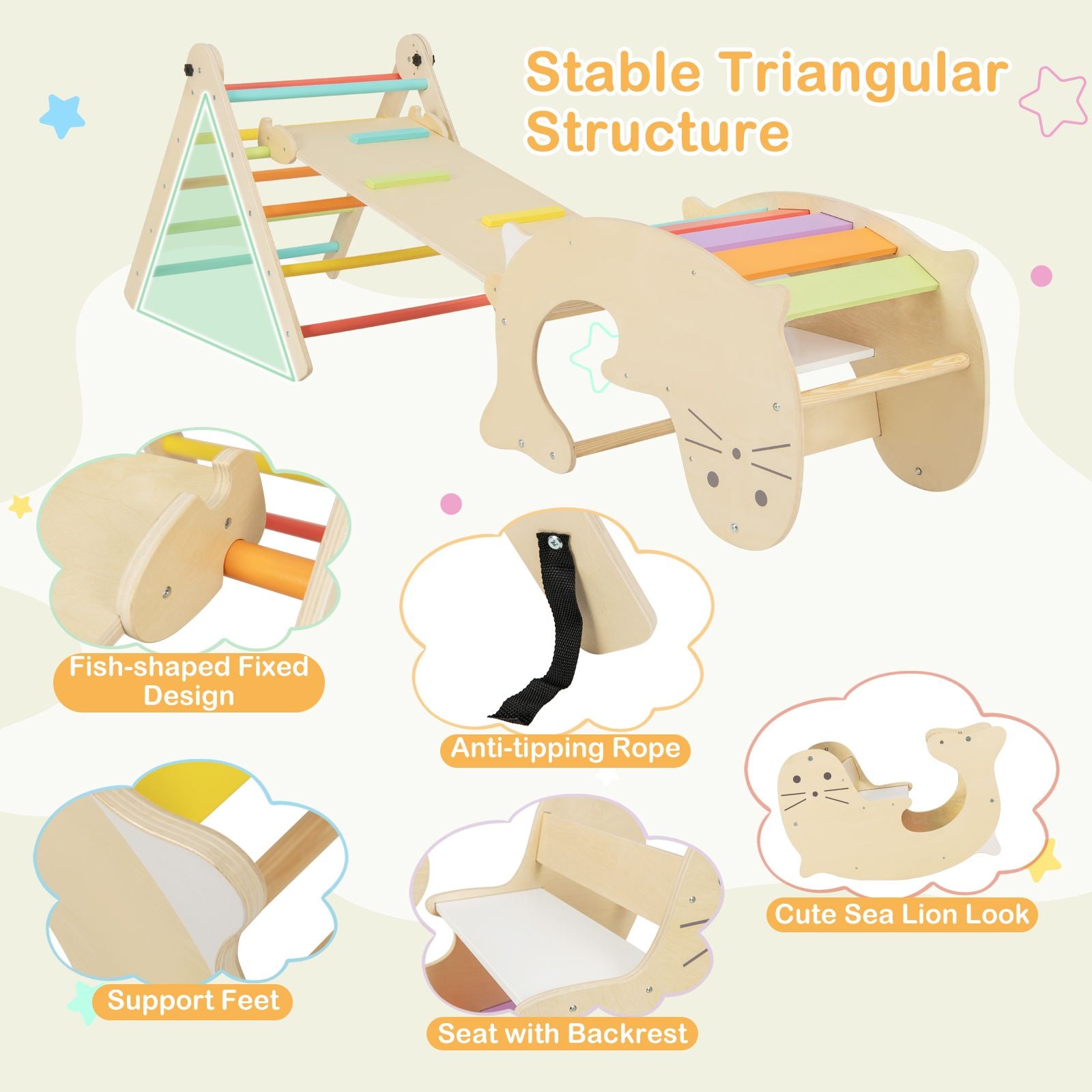 7-In-1 Indoor Wooden Foldable Climbing Toys for Toddlers