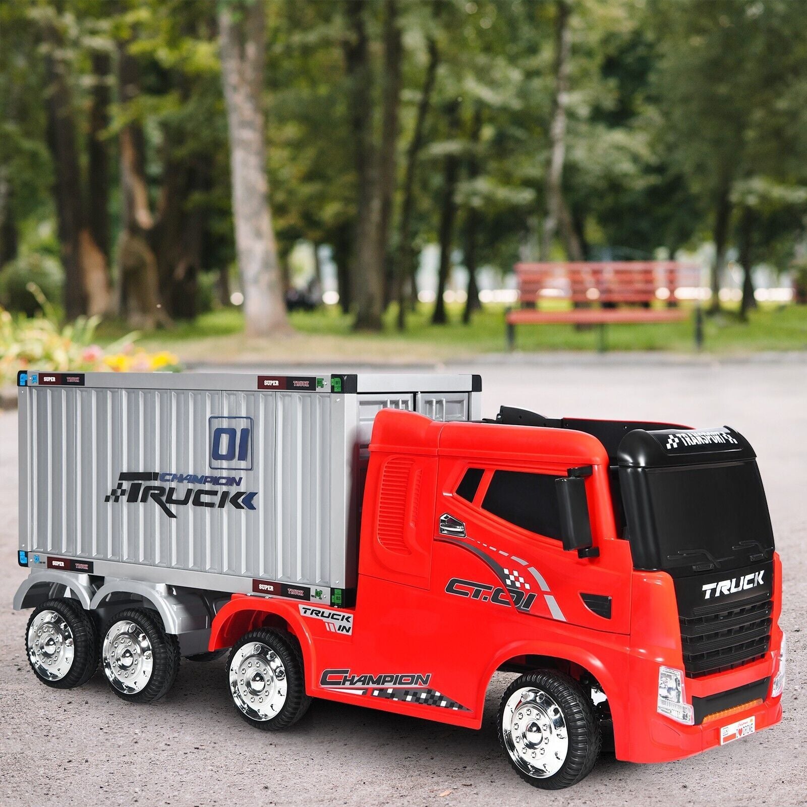 12V Ride-On Semi-Truck with Container for Kids of 3-8 Year Old